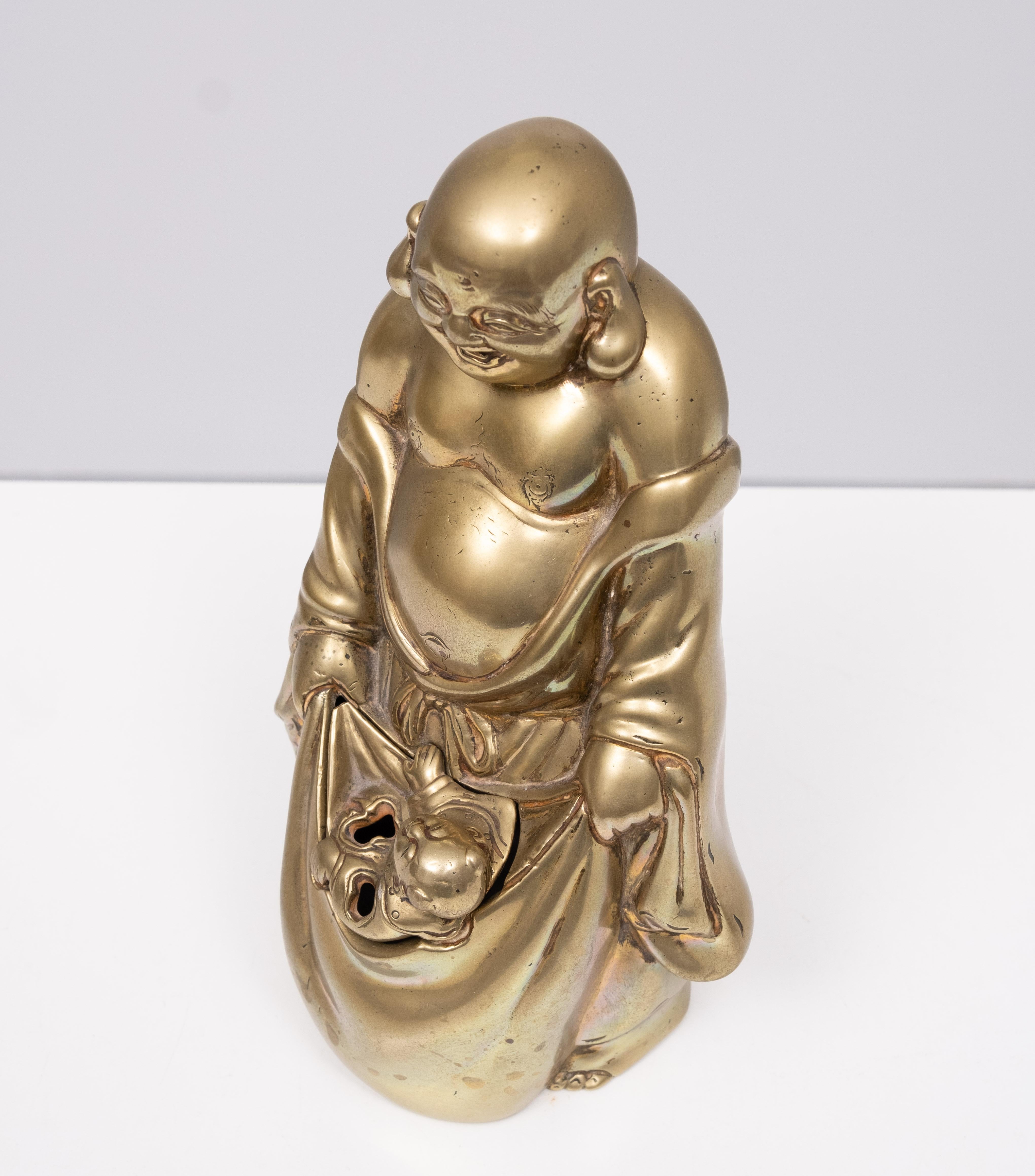 Brass Buddha with child  Incense 1940s China  For Sale 4