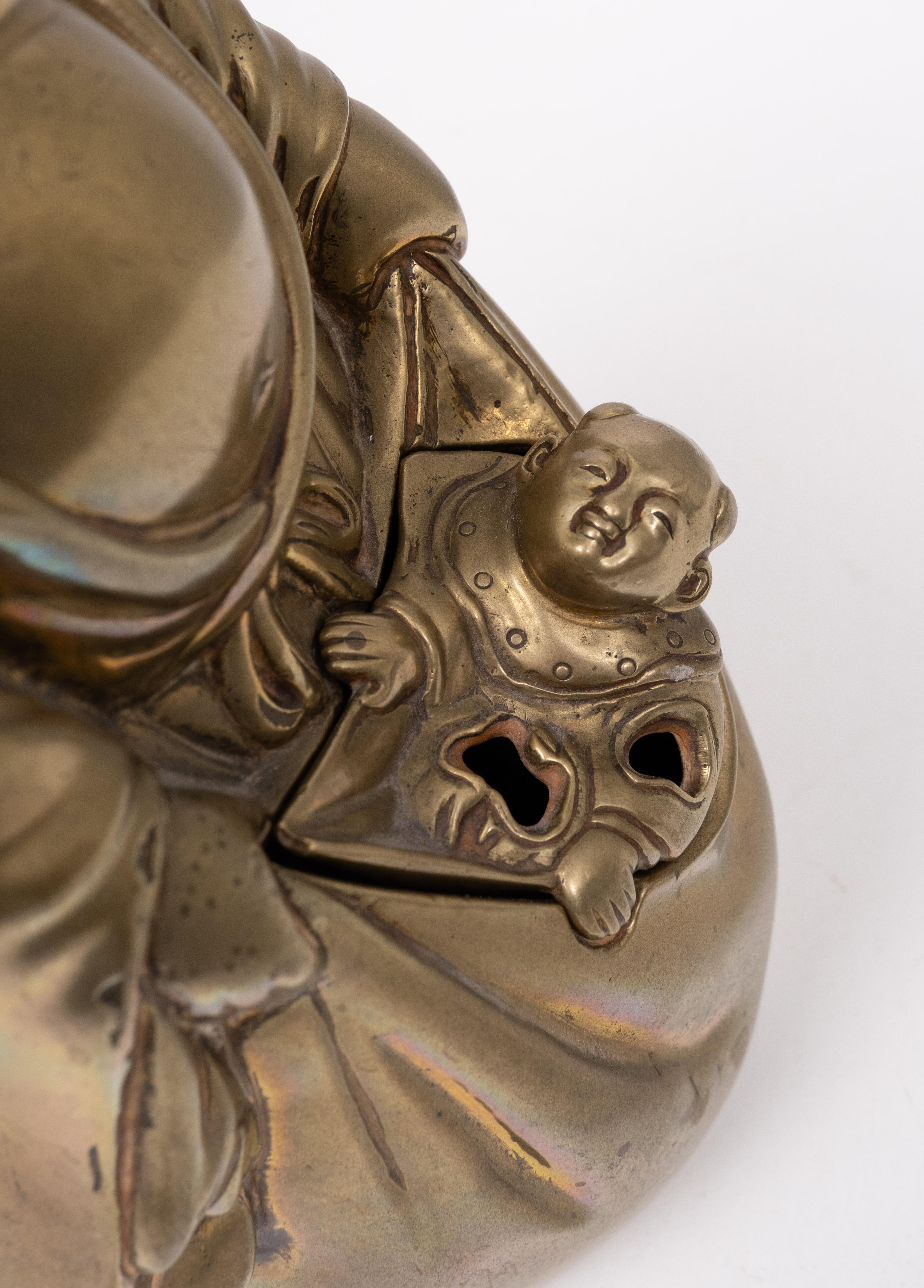 Brass Buddha with child  Incense 1940s China  For Sale 5
