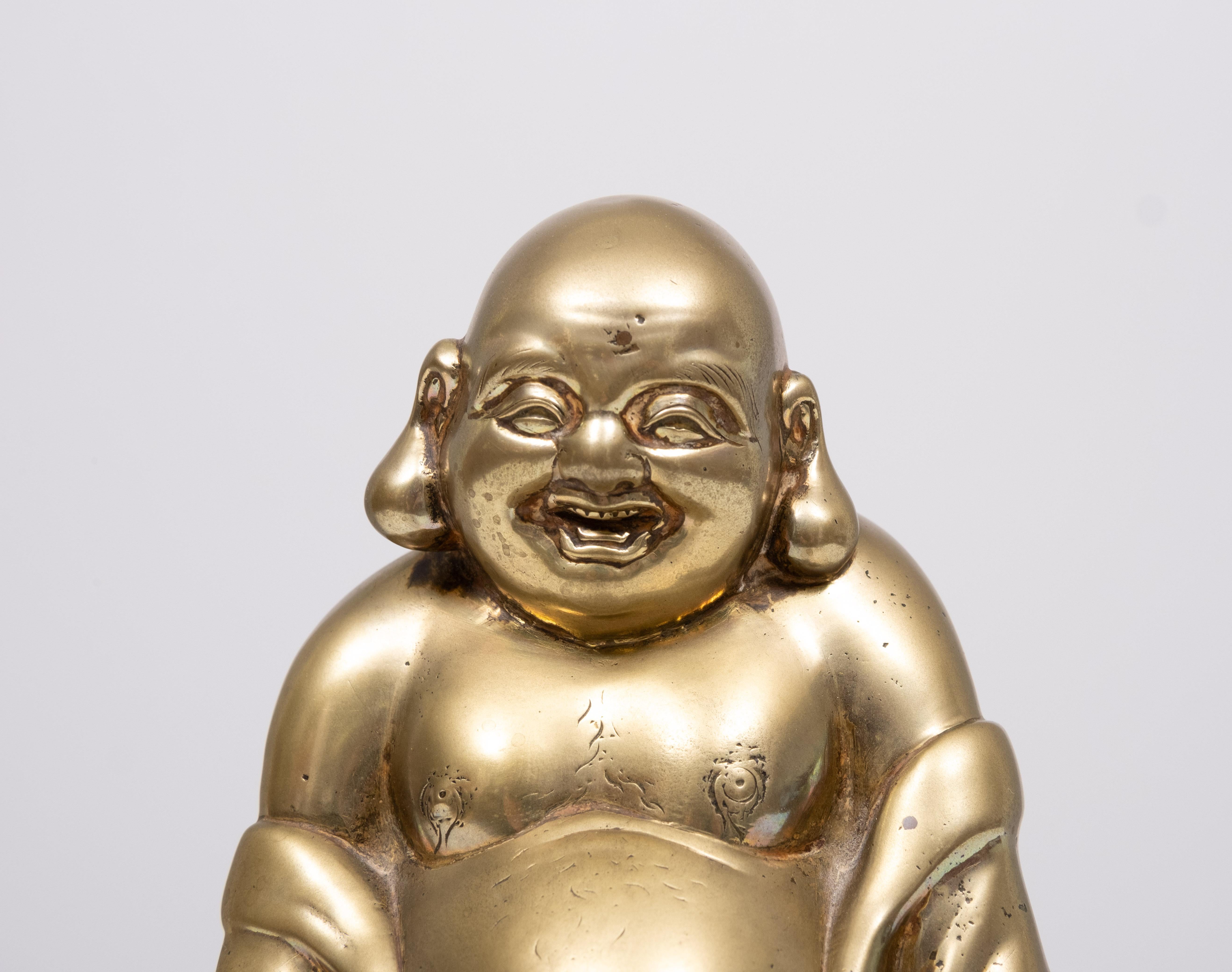 Chinese Export Brass Buddha with child  Incense 1940s China  For Sale