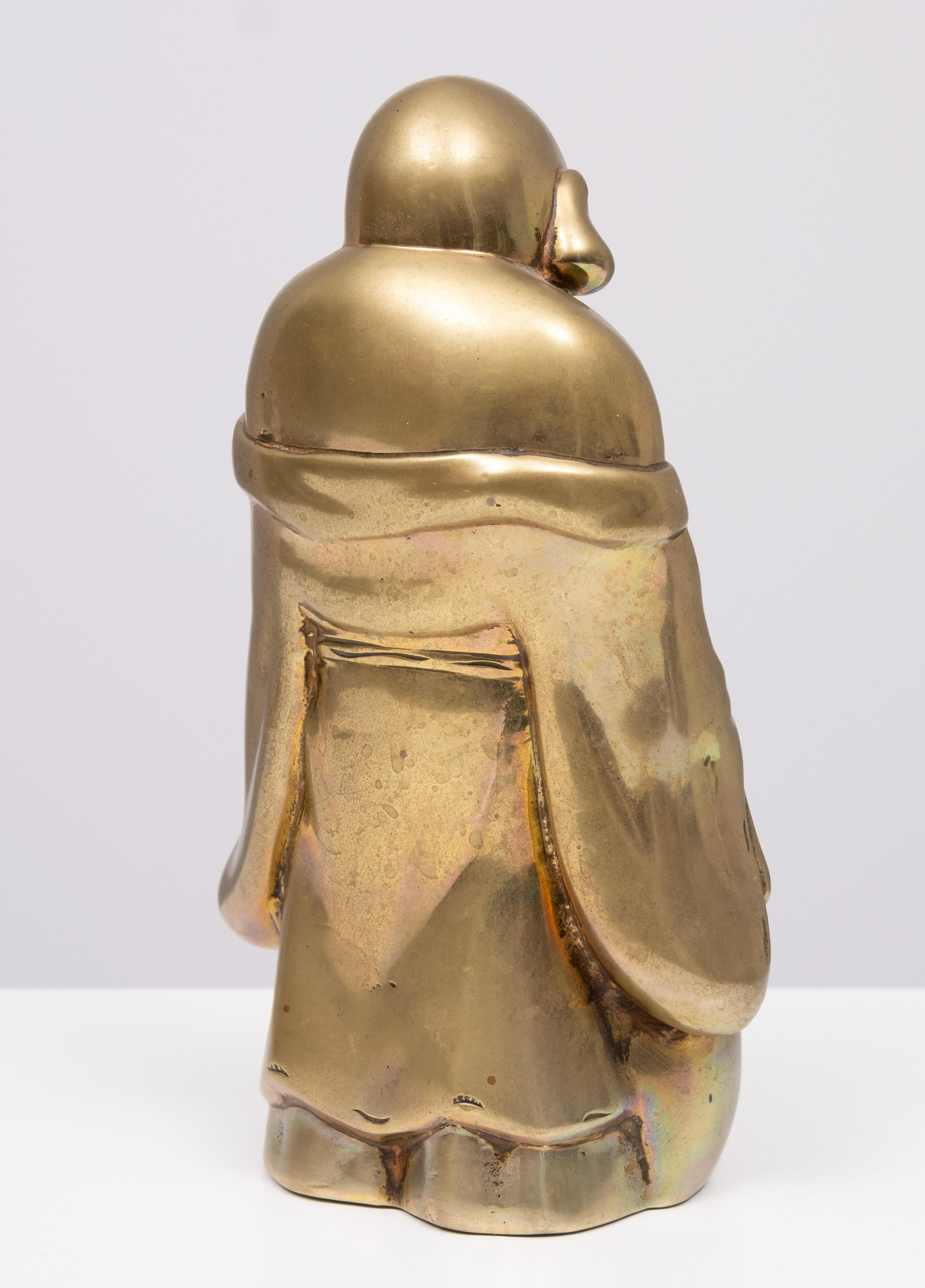 Brass Buddha with child  Incense 1940s China  For Sale 1