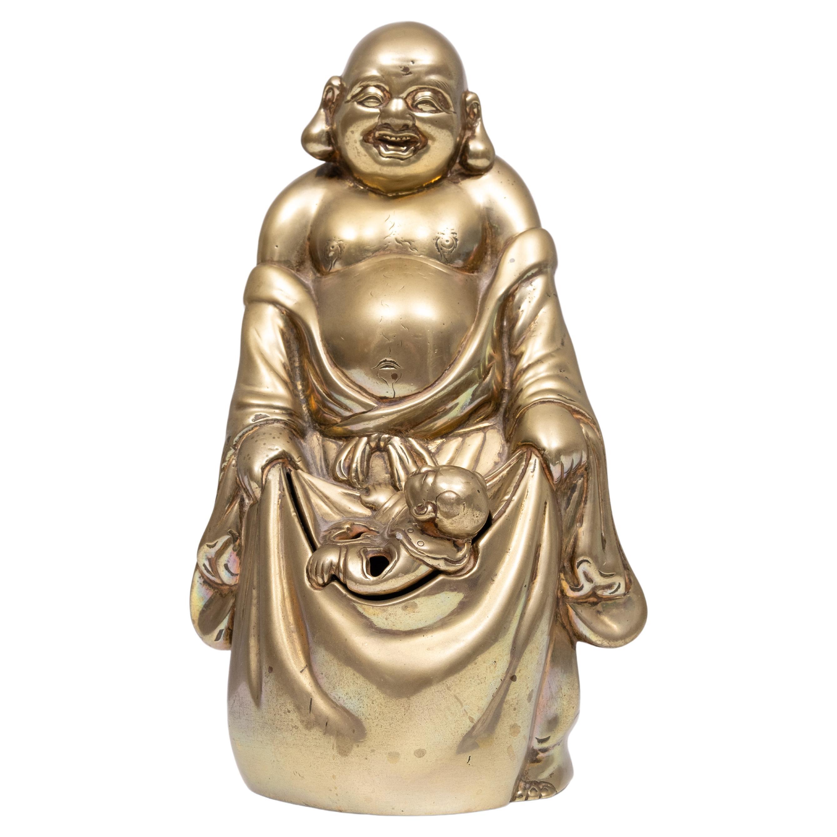 Brass Buddha with child  Incense 1940s China 
