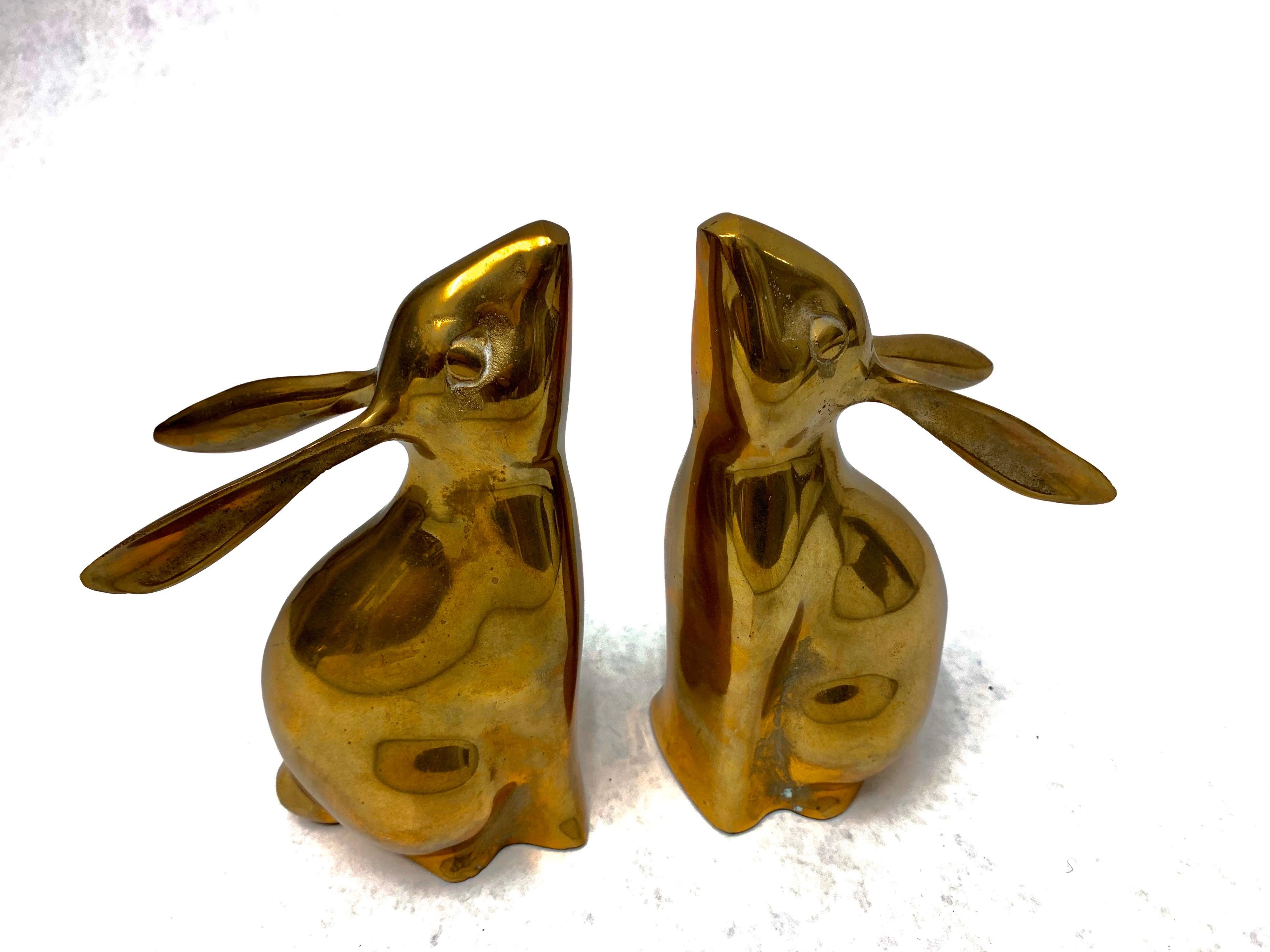 Patinated Brass Bunny Bookends