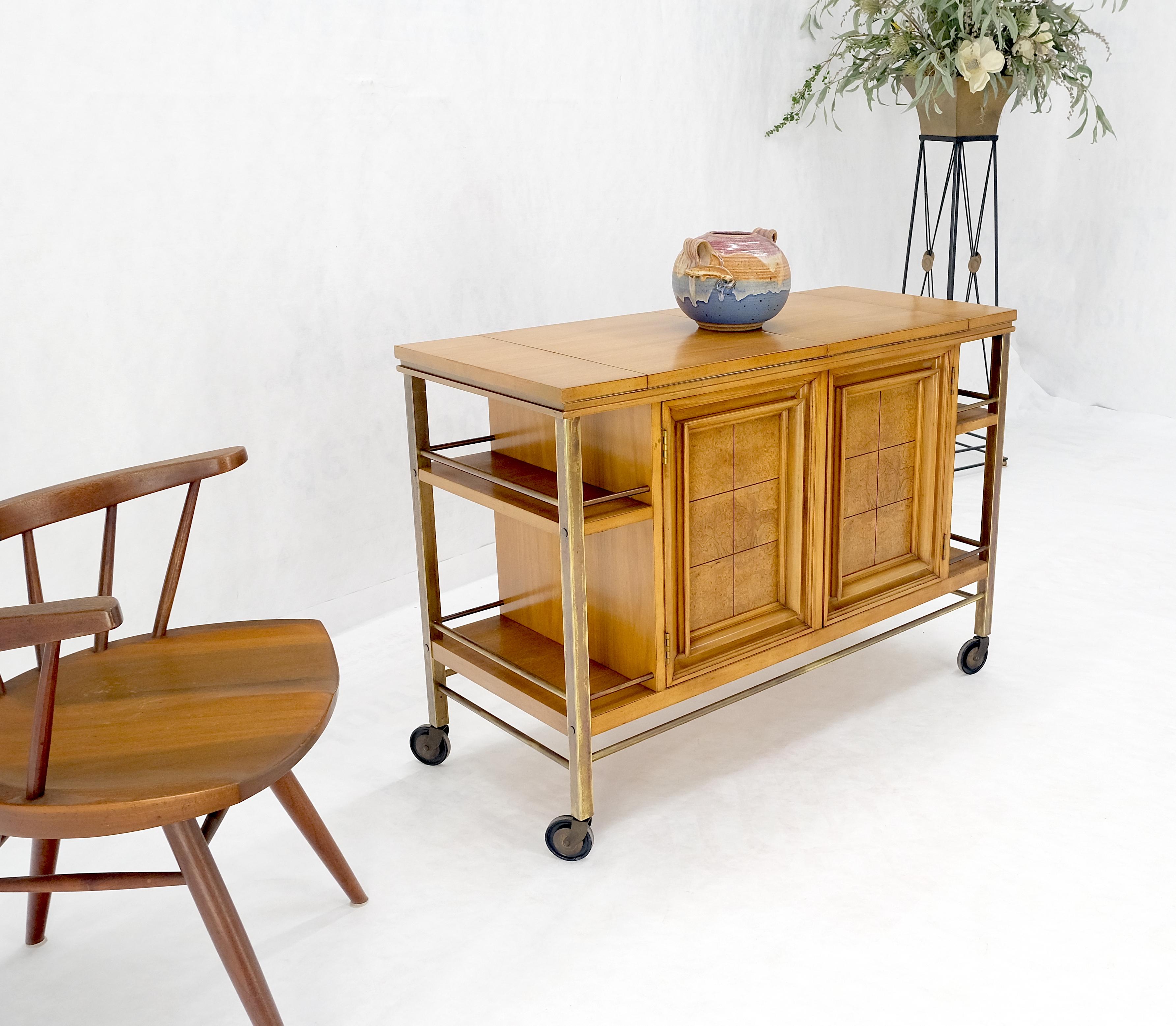 Armoire à boissons en bois de ronce de laiton et bois de fruitier à couvercle extensible Chariot de service pour bar en vente 3