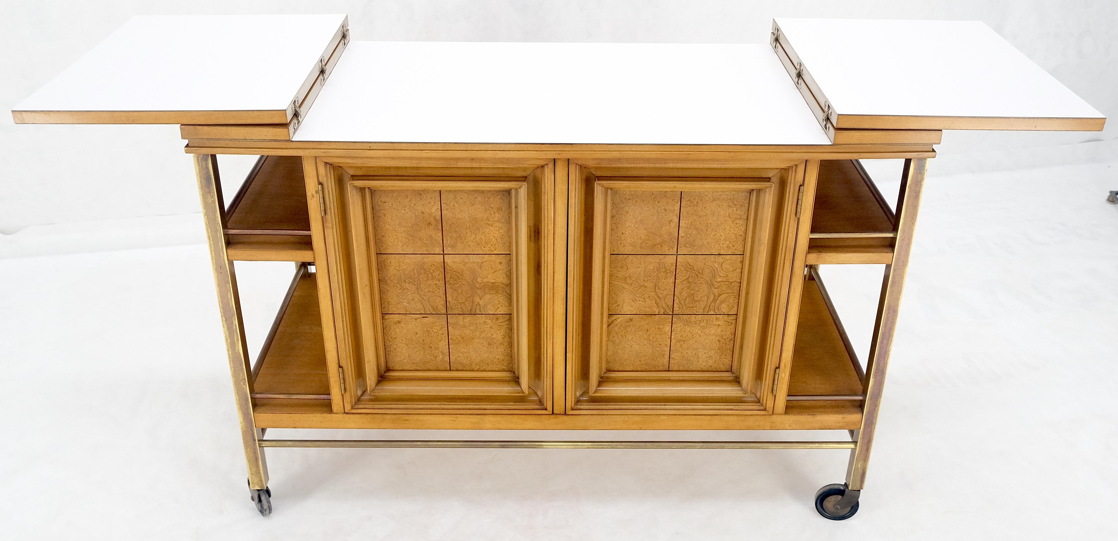 Brass Burl Wood Fruitwood Flip Top Serving Expandable Bar Cart Cabinet Liquor Clean !