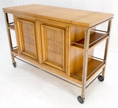 Brass Burl Wood Fruitwood Flip Top Expandable Serving Bar Cart Liquor Cabinet 