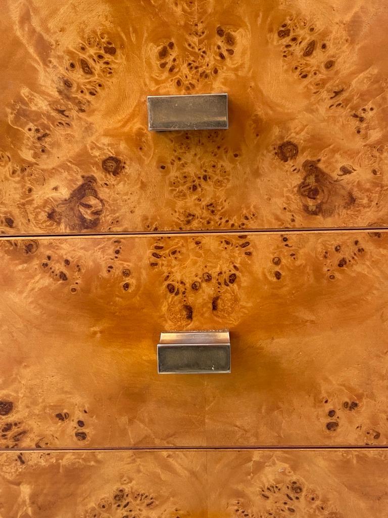 Brass & Burl Wood Paire of Bedside Tables by Jean Claude Mahey, France 1970s In Good Condition In Geneva, CH