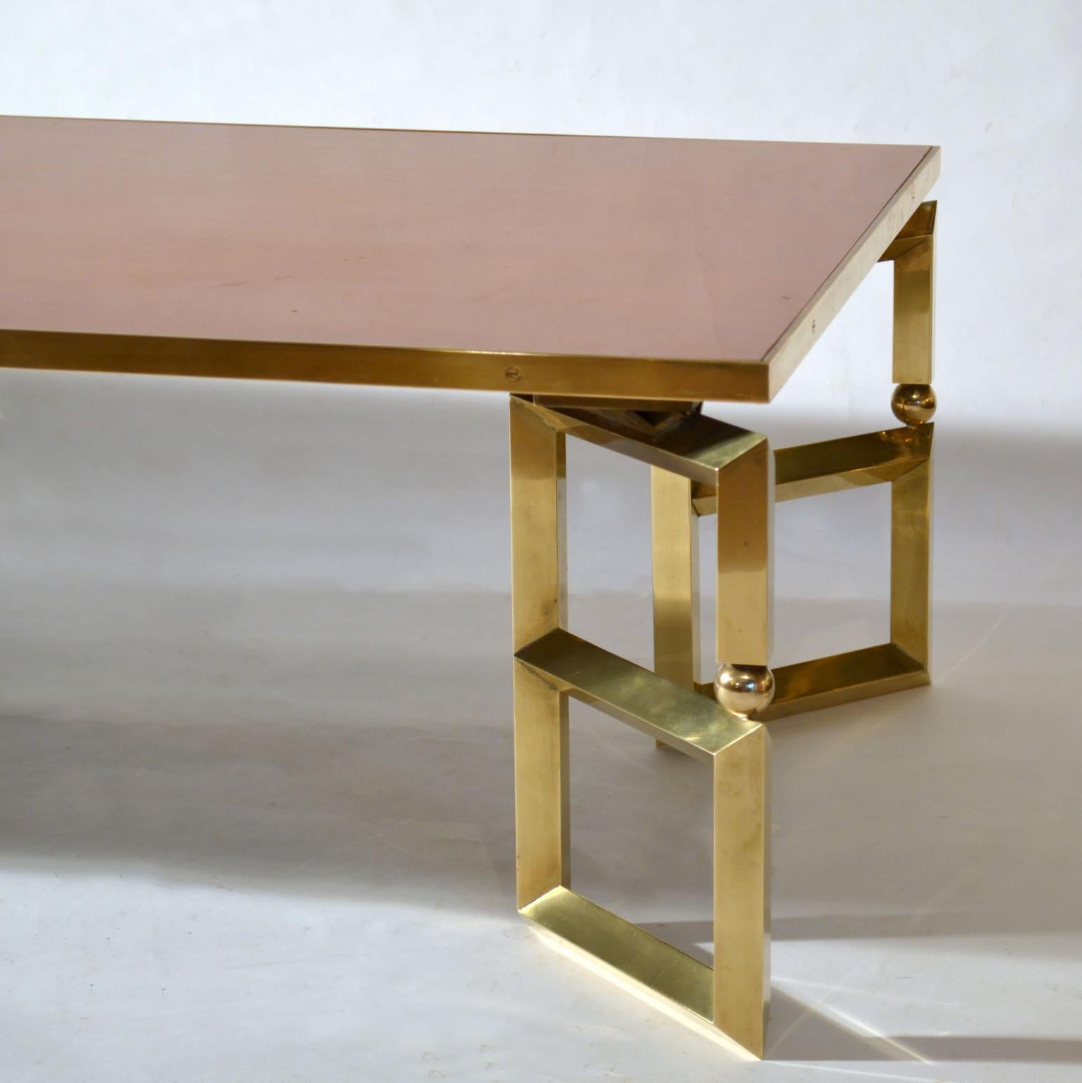 Late 20th Century Brass and Burned Orange Coffee Table Guy Lefevre for Maison Jansen