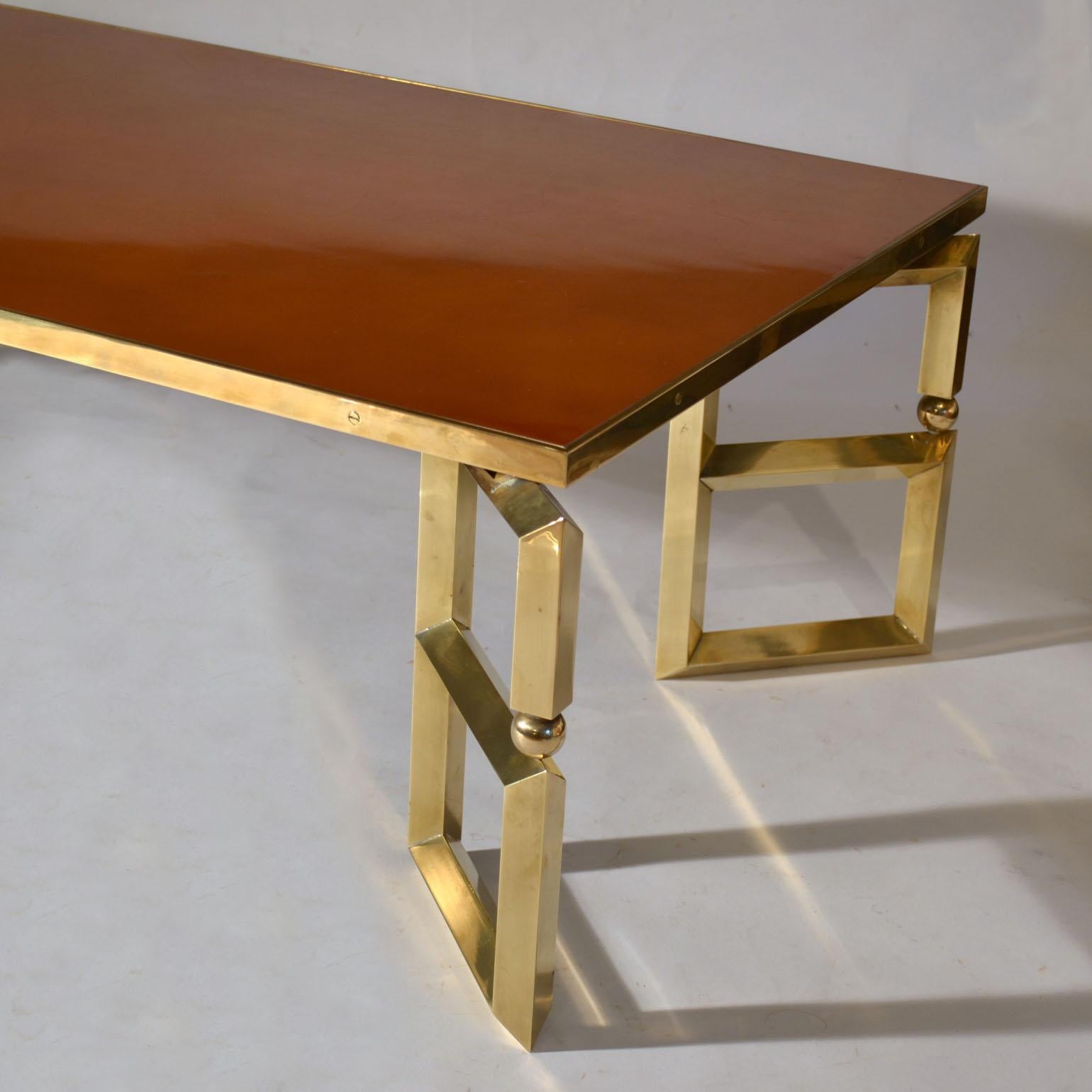 Brass and Burned Orange Coffee Table Guy Lefevre for Maison Jansen In Excellent Condition In London, GB