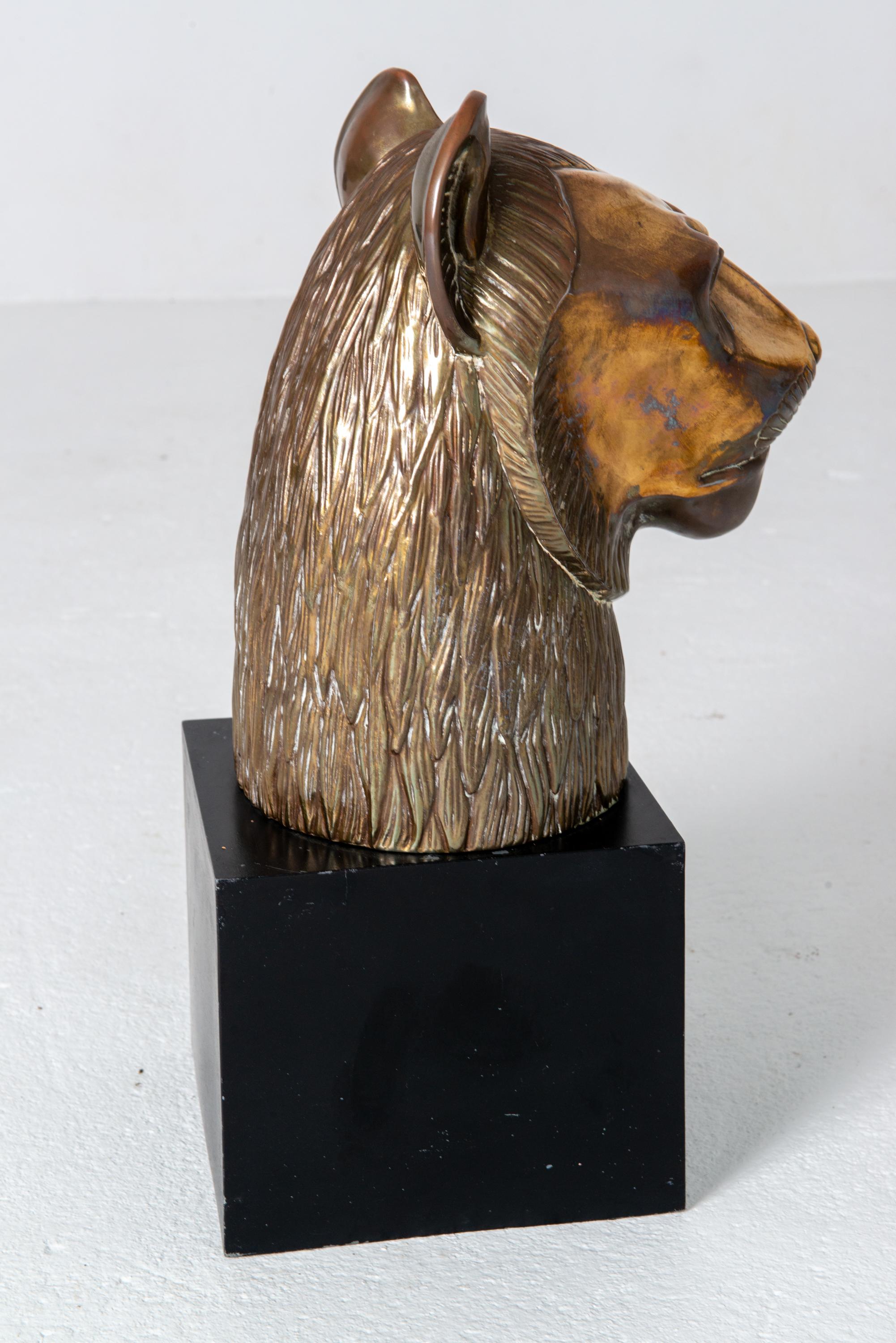 Late 20th Century Brass Bust of Lion by Chapman For Sale