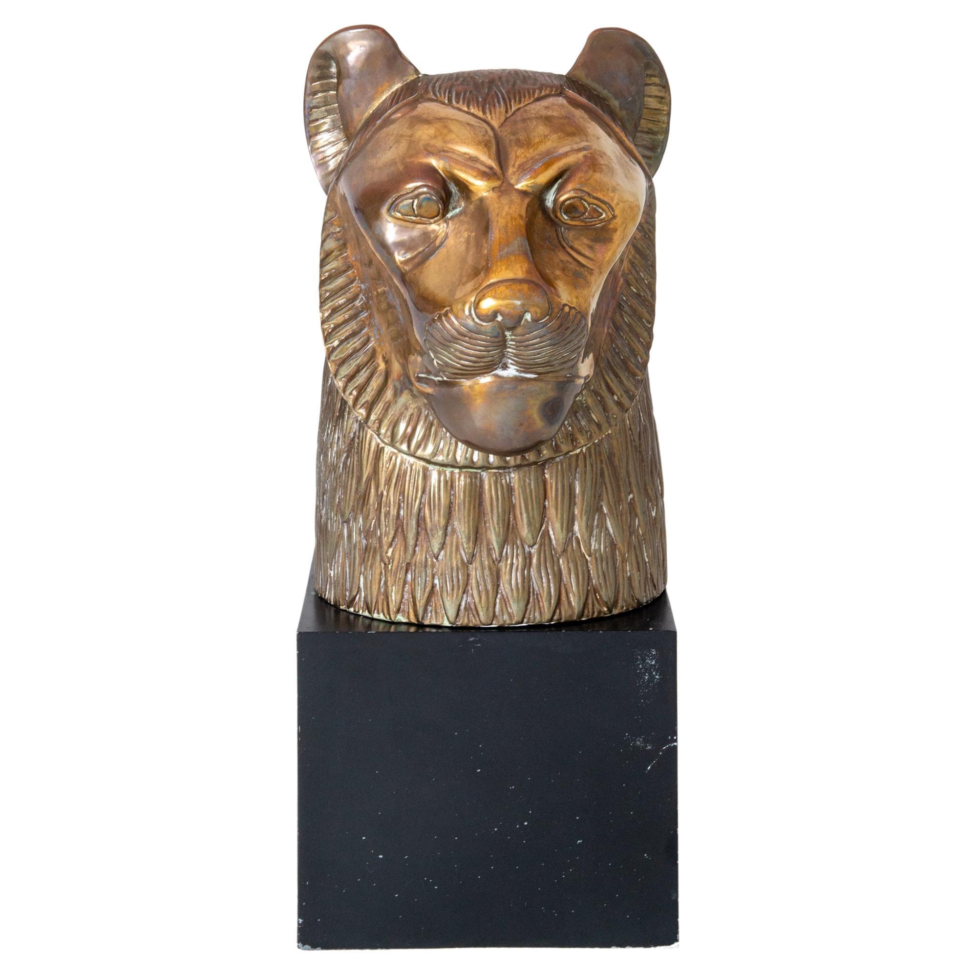 Brass Bust of Lion by Chapman For Sale