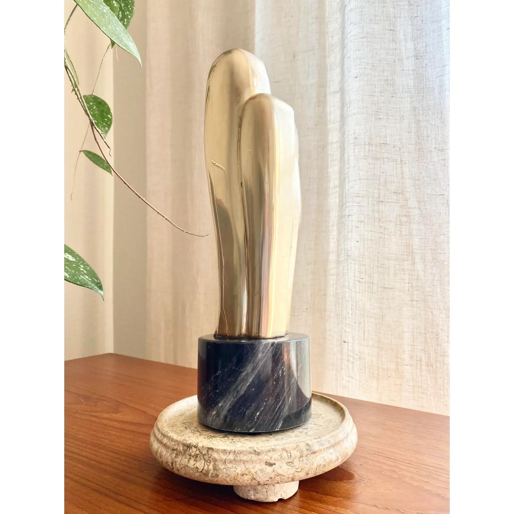 Brass Bust of Two Figures on Marble Base For Sale 3