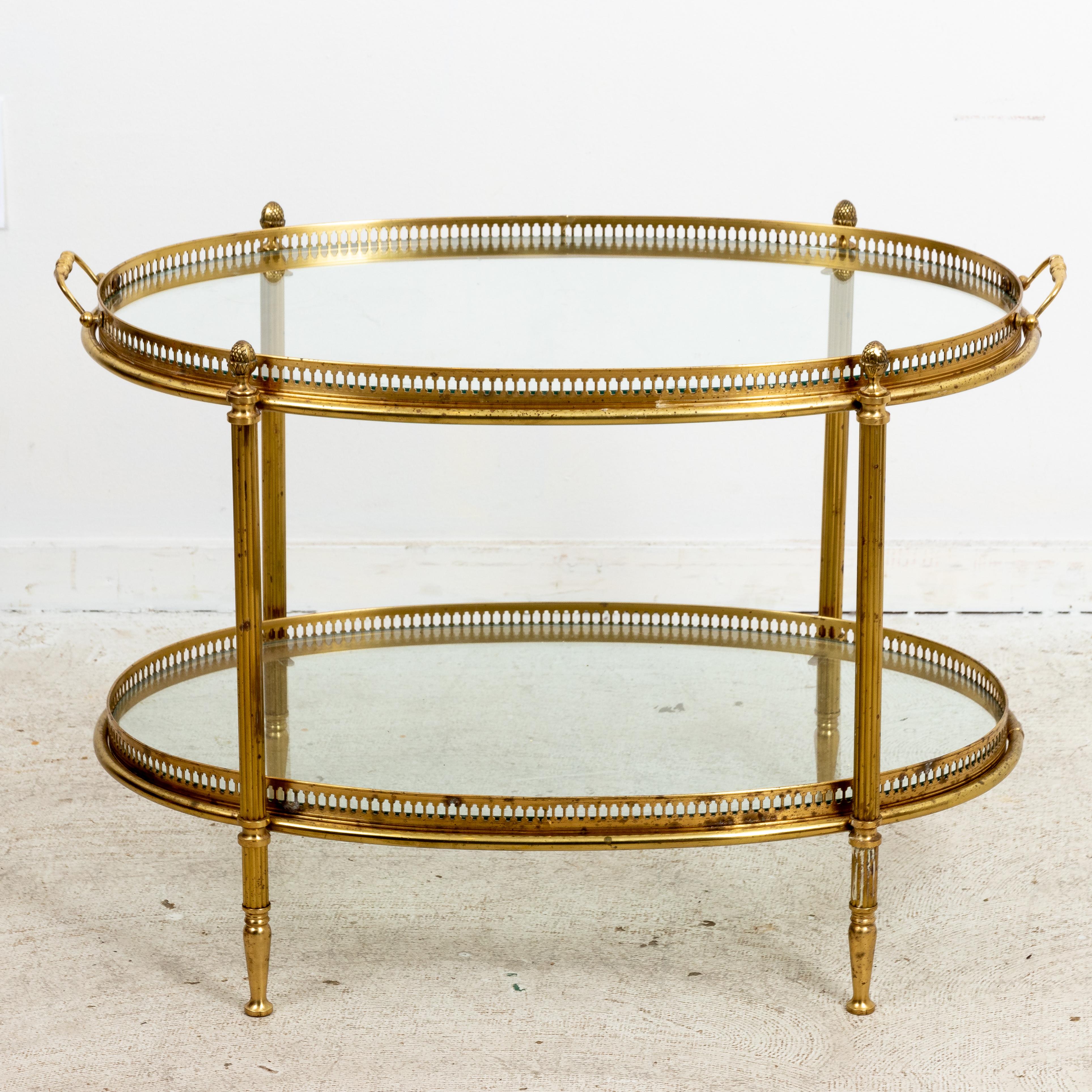 Brass butler tray coffee or side table. With two removable trays. Measures: 30