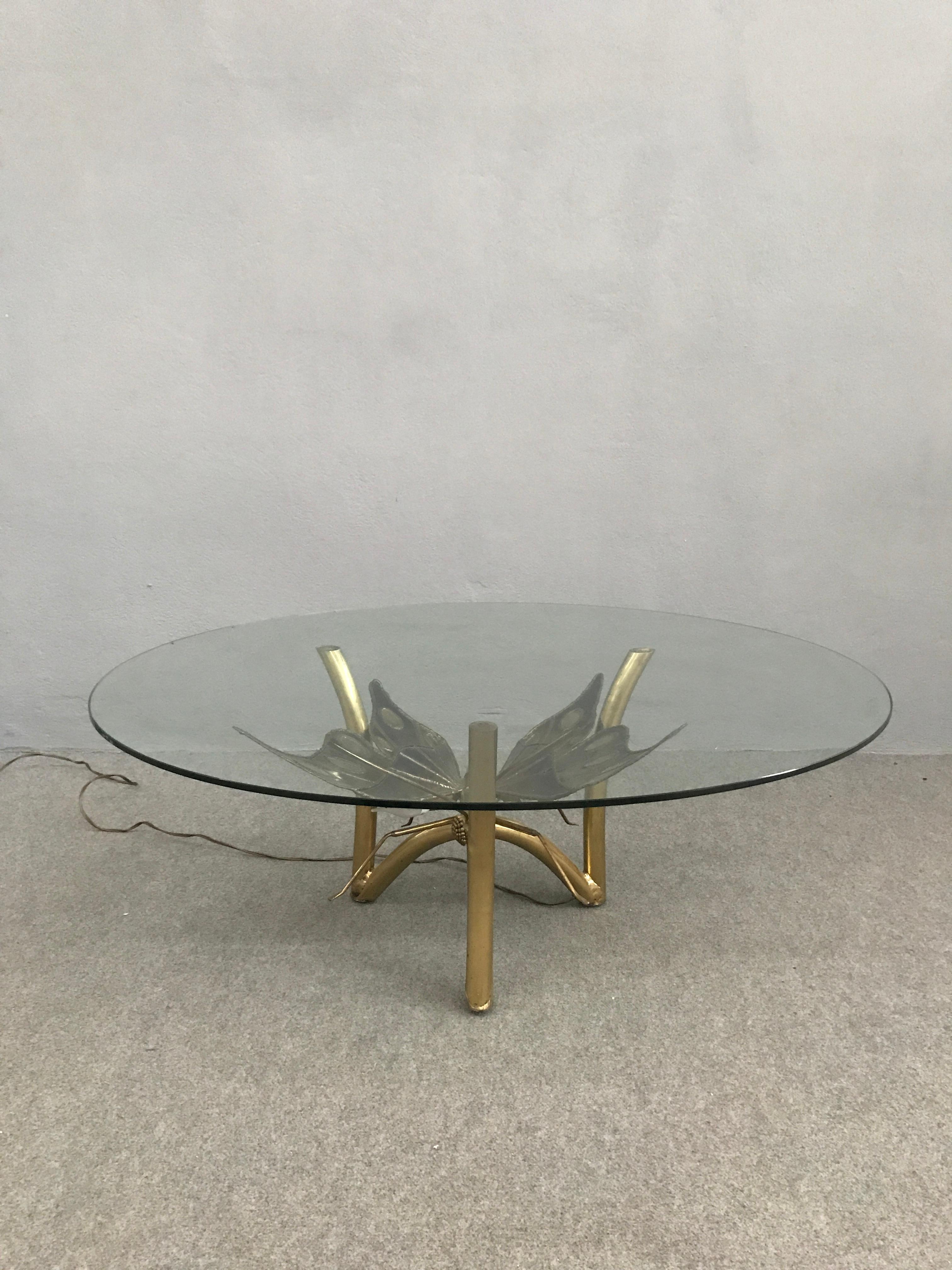 Mid-Century Modern Brass Butterfly Coffee Table Attributed to Jacques Duval Brasseur