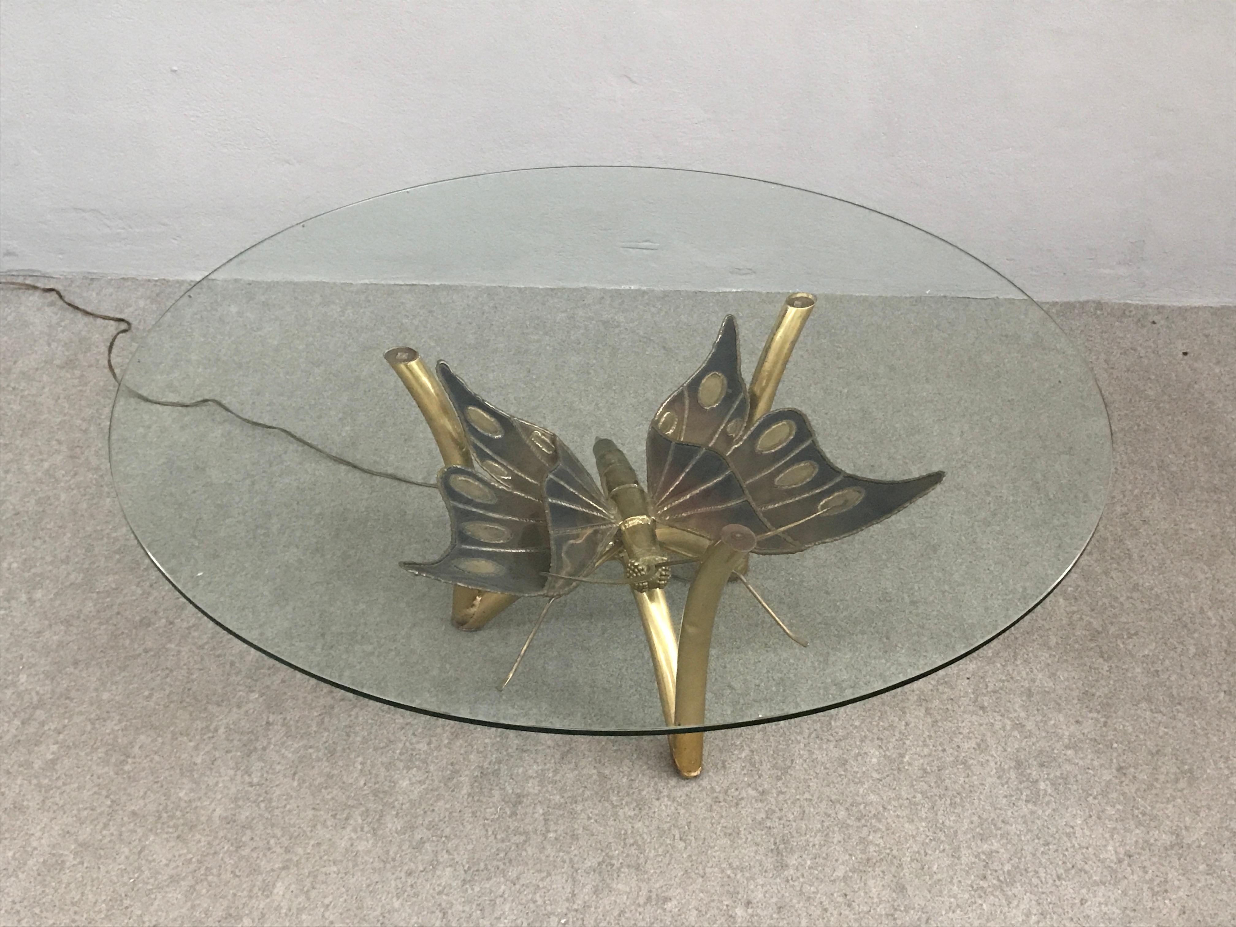 French Brass Butterfly Coffee Table Attributed to Jacques Duval Brasseur