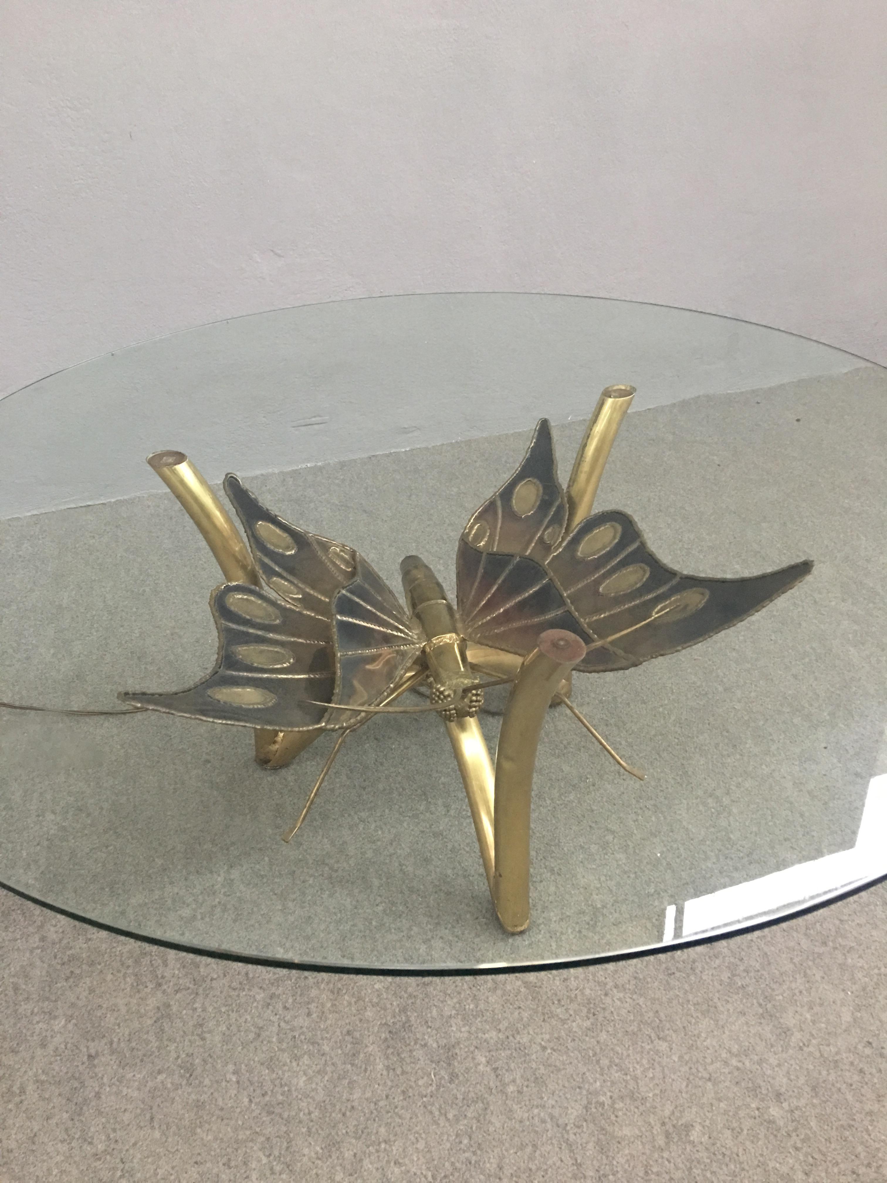 Brass Butterfly Coffee Table Attributed to Jacques Duval Brasseur In Excellent Condition In Piacenza, Italy