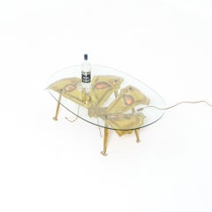 Sculpture lumineuse et table basse papillon en laiton d'Henri Fernandez pour Jacques