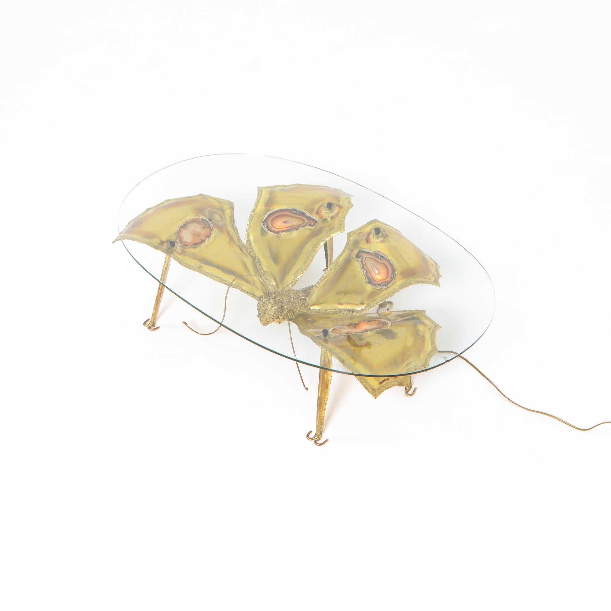 Modern Brass Butterfly Light Sculpture and Coffee Table by Henri Fernandez for Jacques