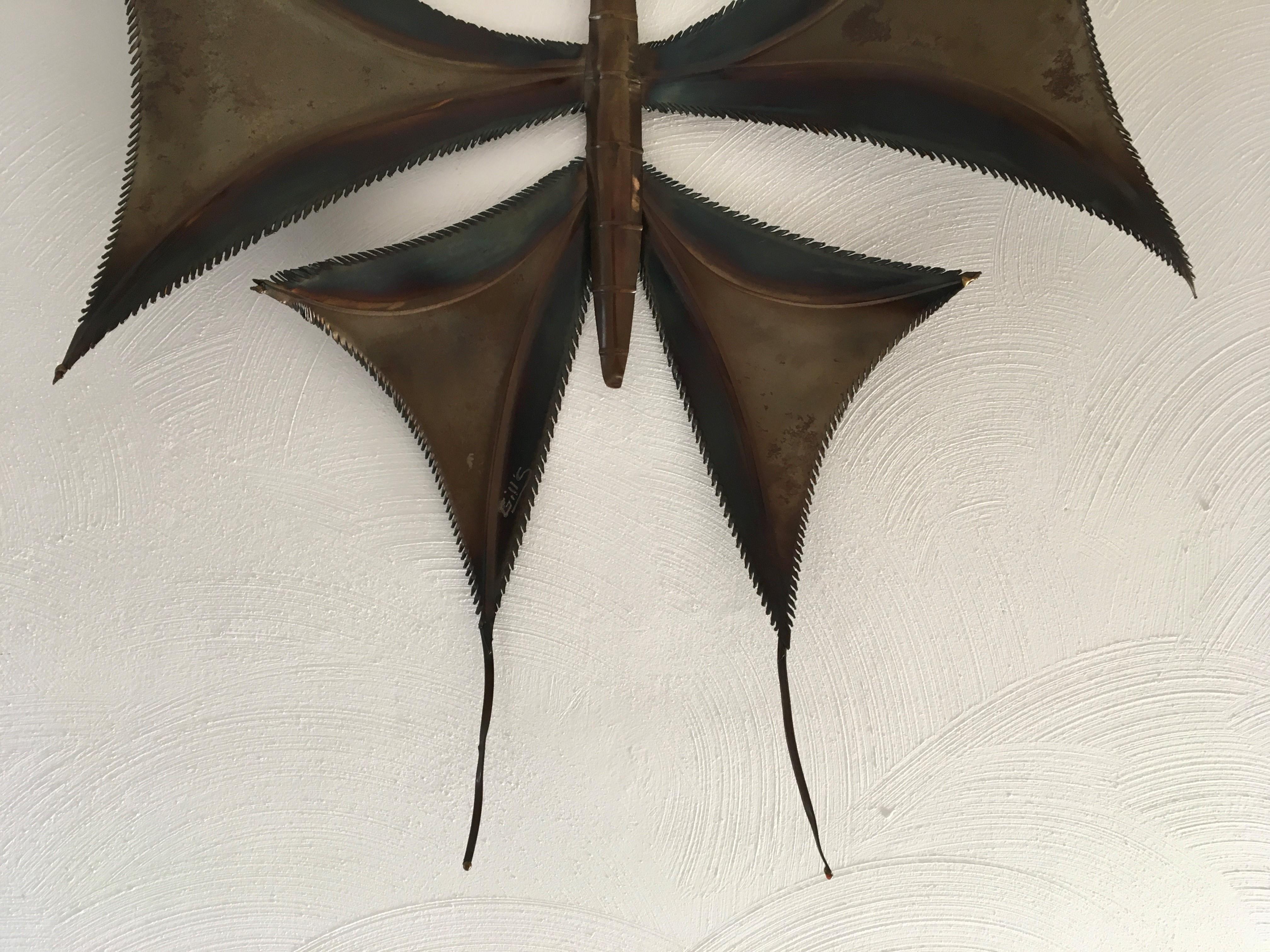 20th Century Brass Butterfly Wall Sculpture, Brutalist Wall Sculpture