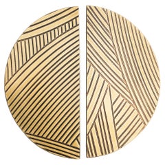Brass cabinet pull with hand-engraved Art Deco lines Ø 12 cm