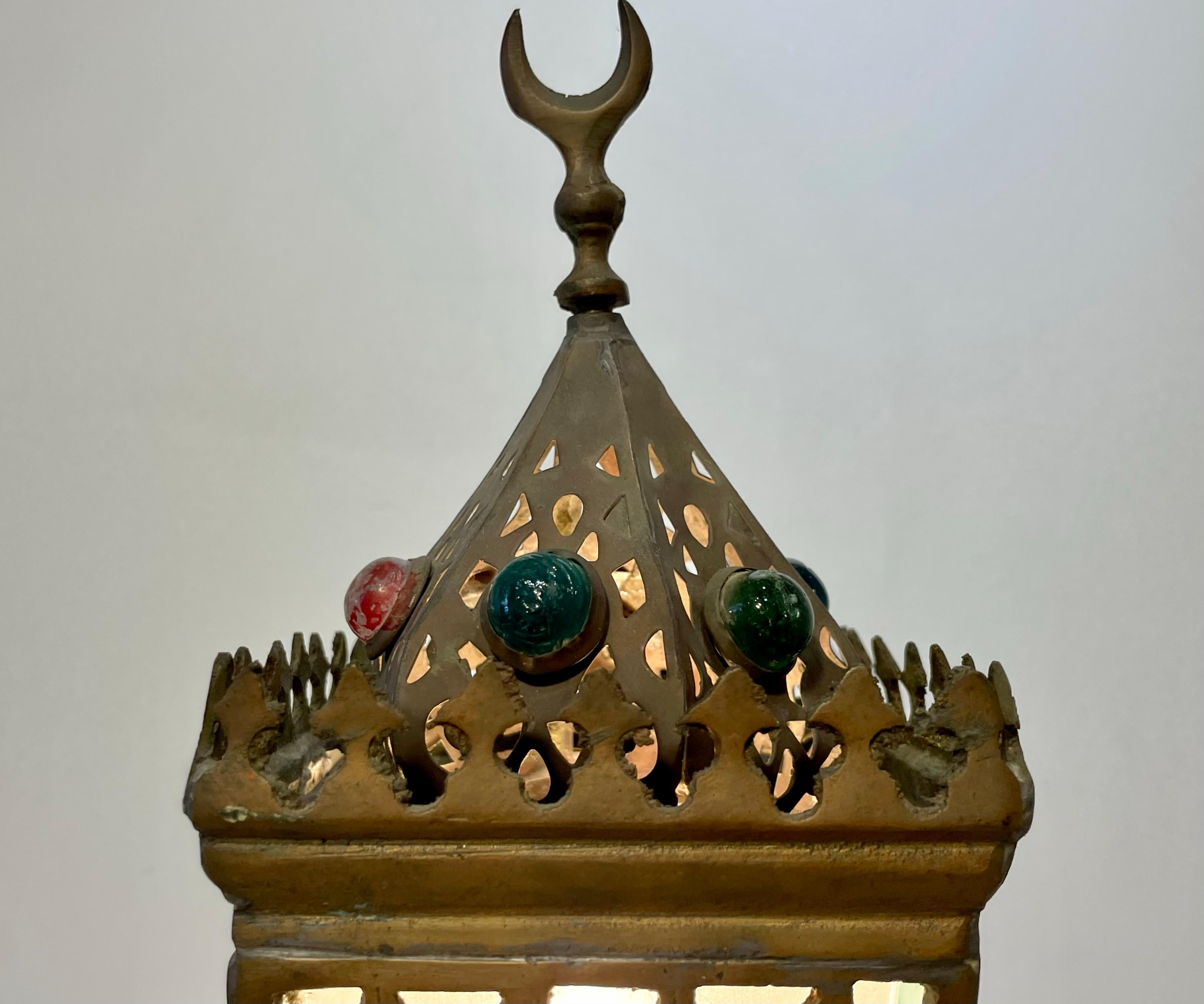 Moroccan Brass Cabochon Moorish Table Lamp 