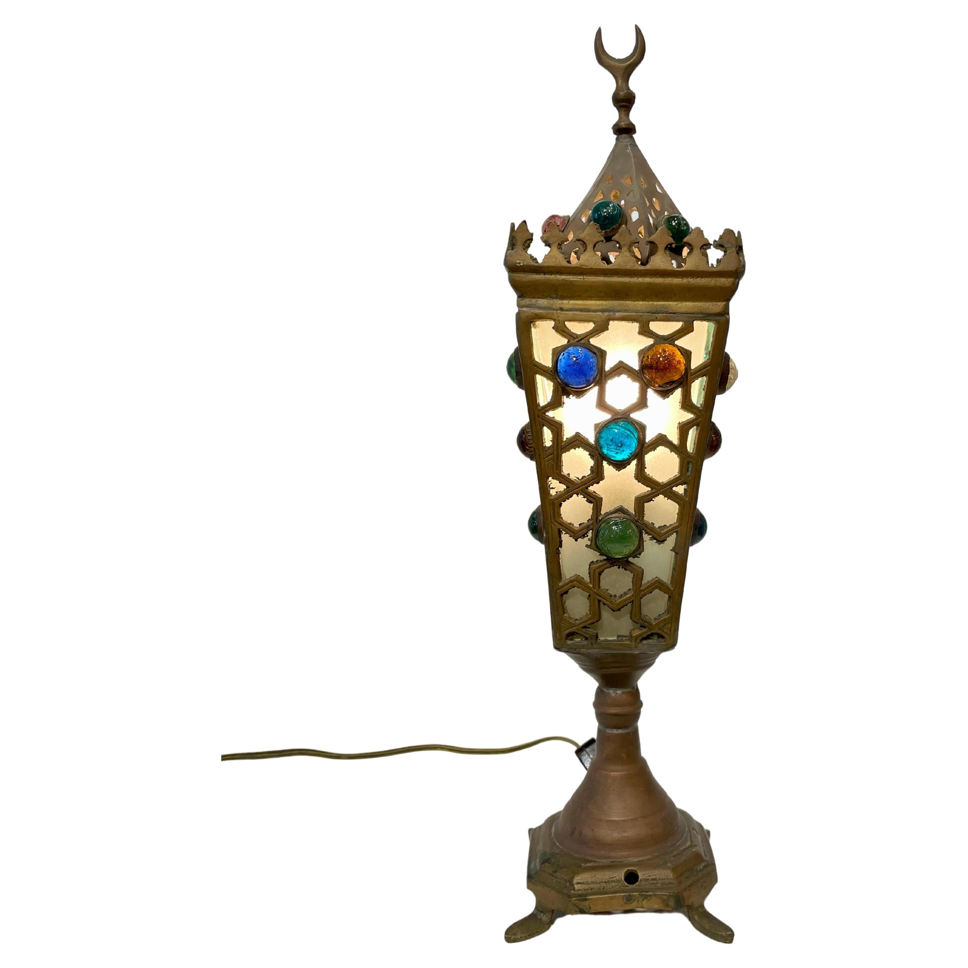 Brass Cabochon Moorish Table Lamp 