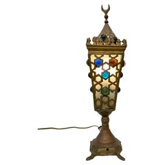 Antique Brass Cabochon Moorish Table Lamp 