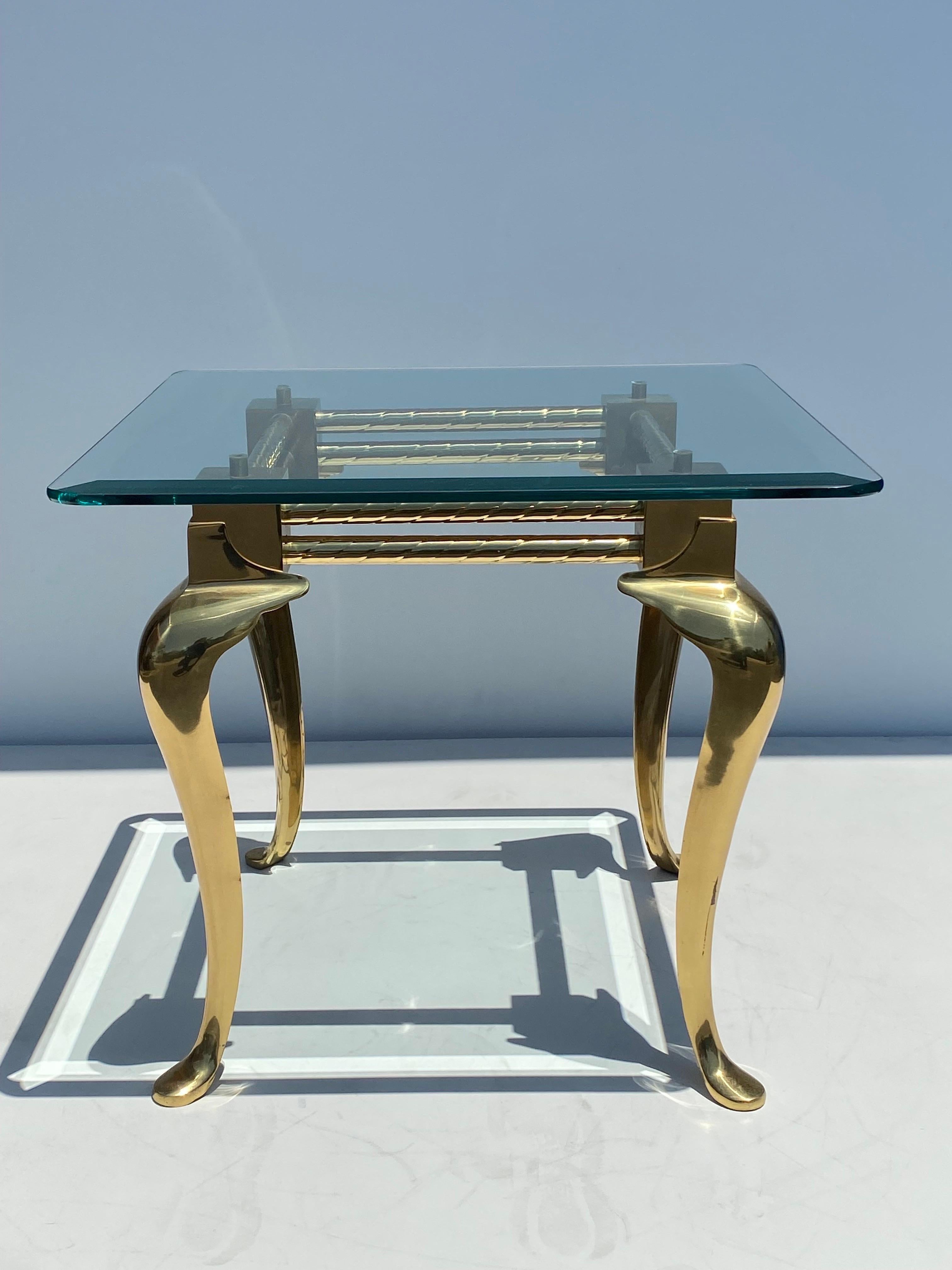 Brass cabriolet leg side / end table in the manner of LaBarge.