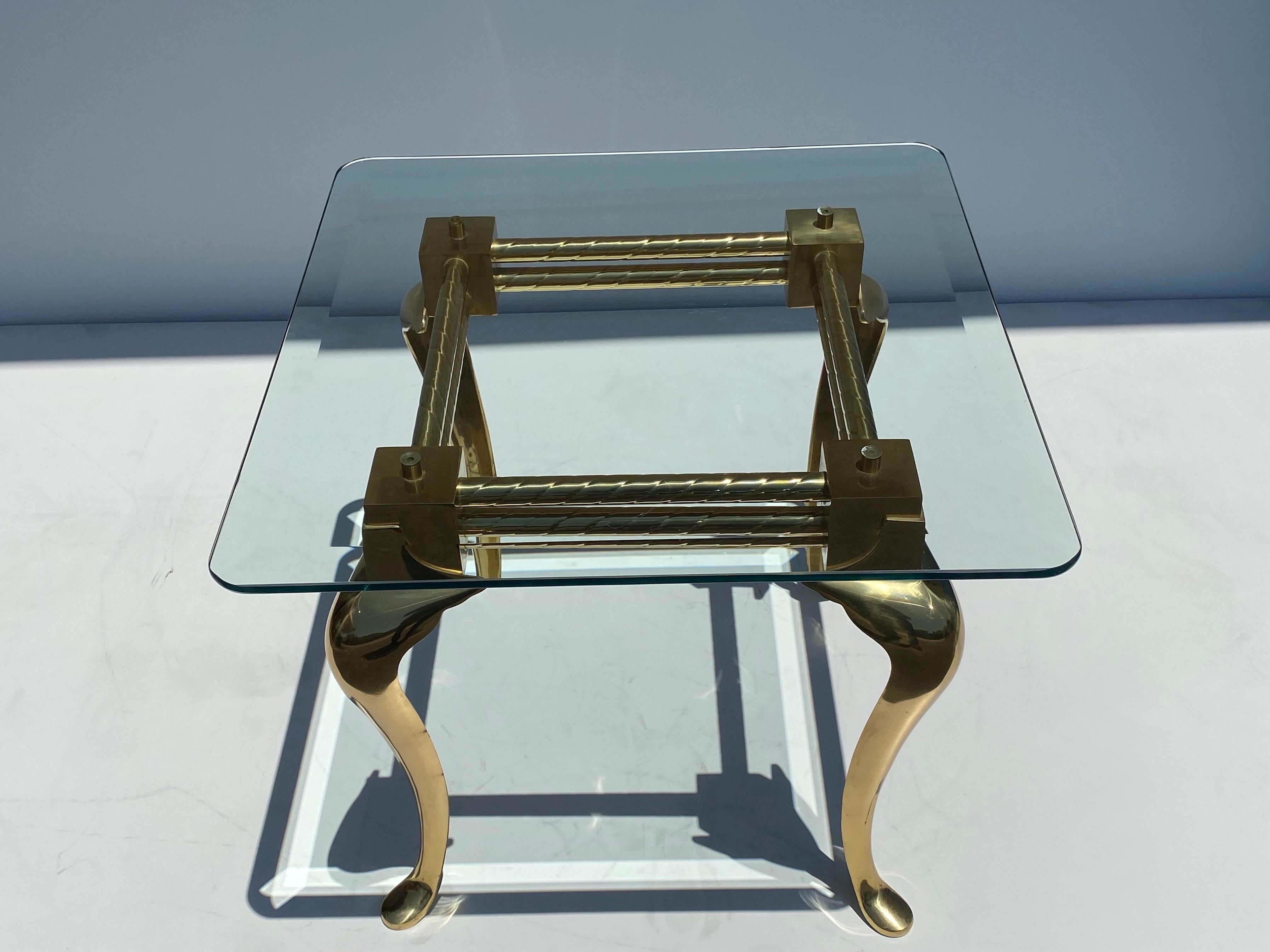 Late 20th Century Brass Cabriolet Leg Side / End Table For Sale