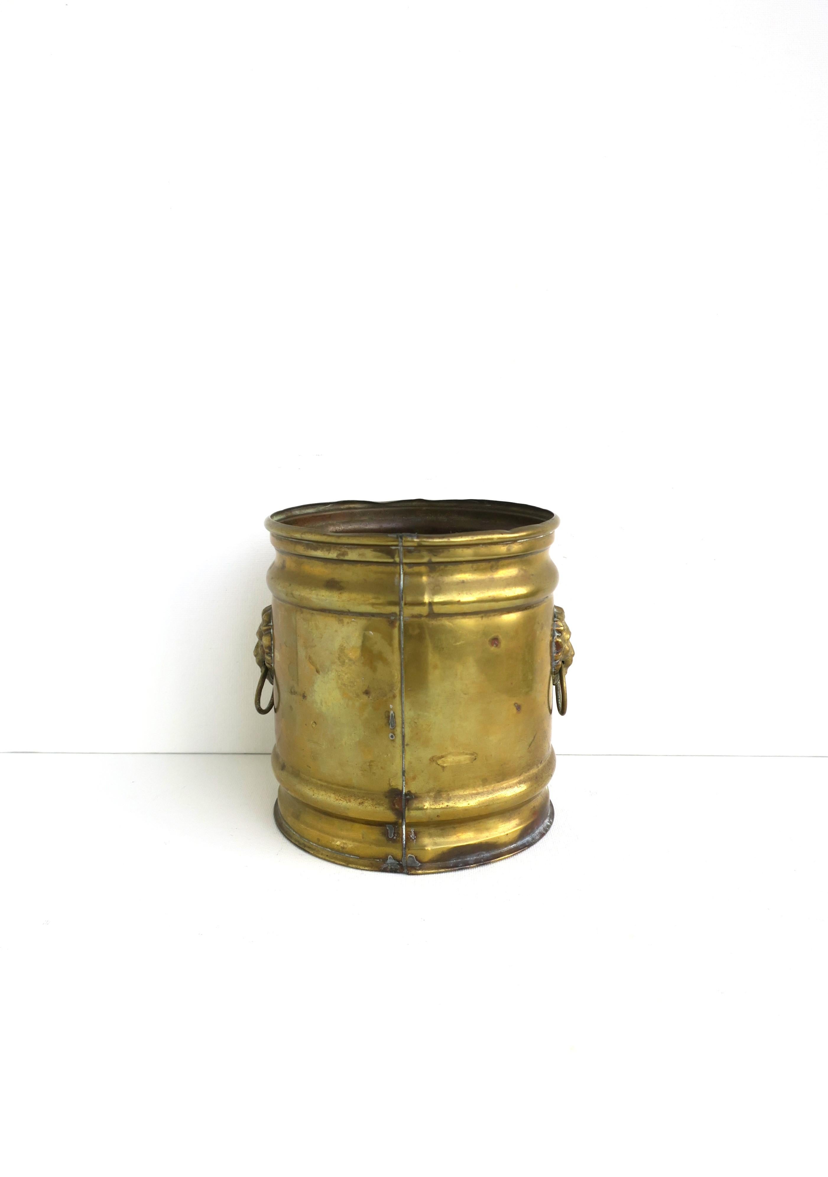 English Brass Planter Cachepot Jardinière with Lion Head Design For Sale 4