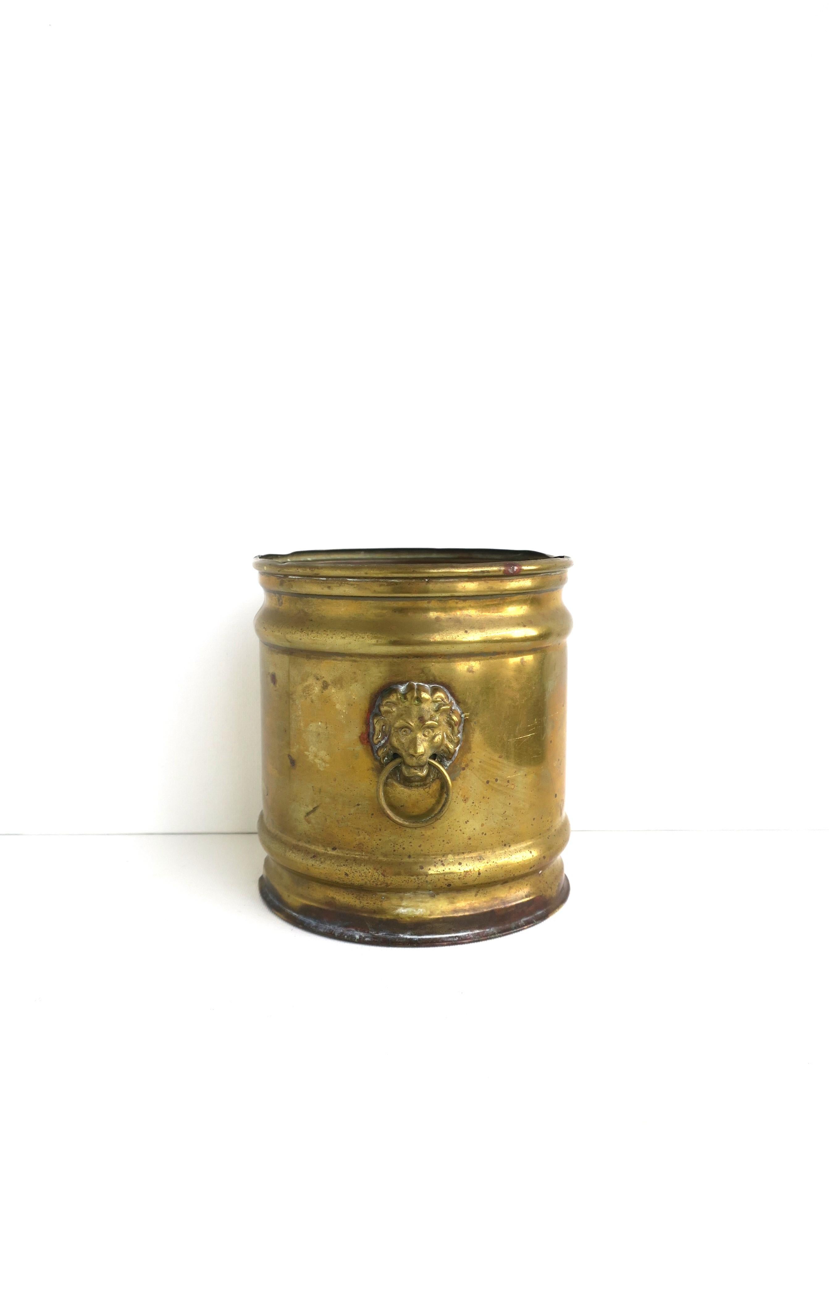 English Brass Planter Cachepot Jardinière with Lion Head Design For Sale 3