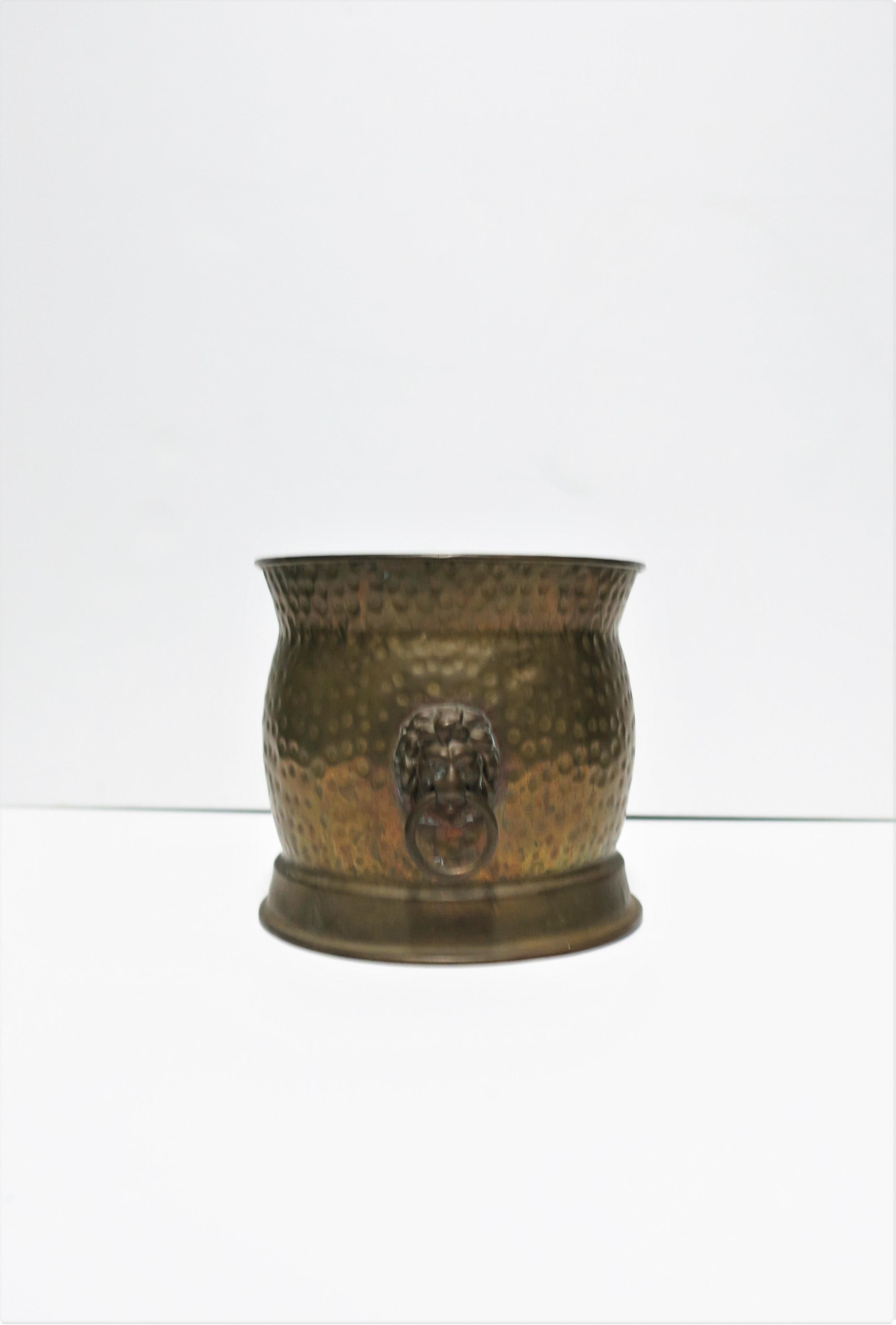 Regency English Brass Plant Pot Holder Cachepot with Lion Head Detail, ca. 20th c. 