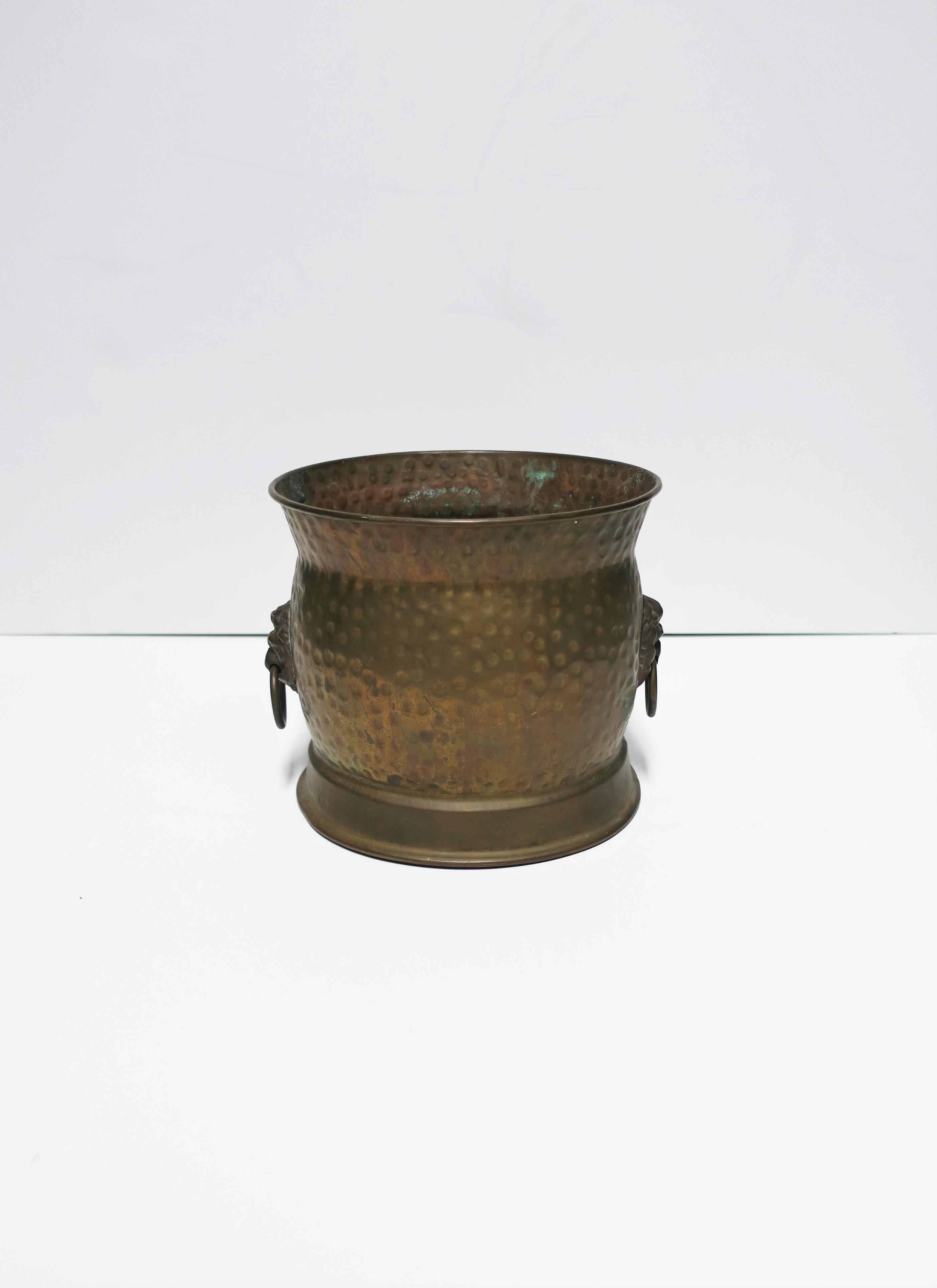 20th Century English Brass Plant Pot Holder Cachepot with Lion Head Detail, ca. 20th c. 