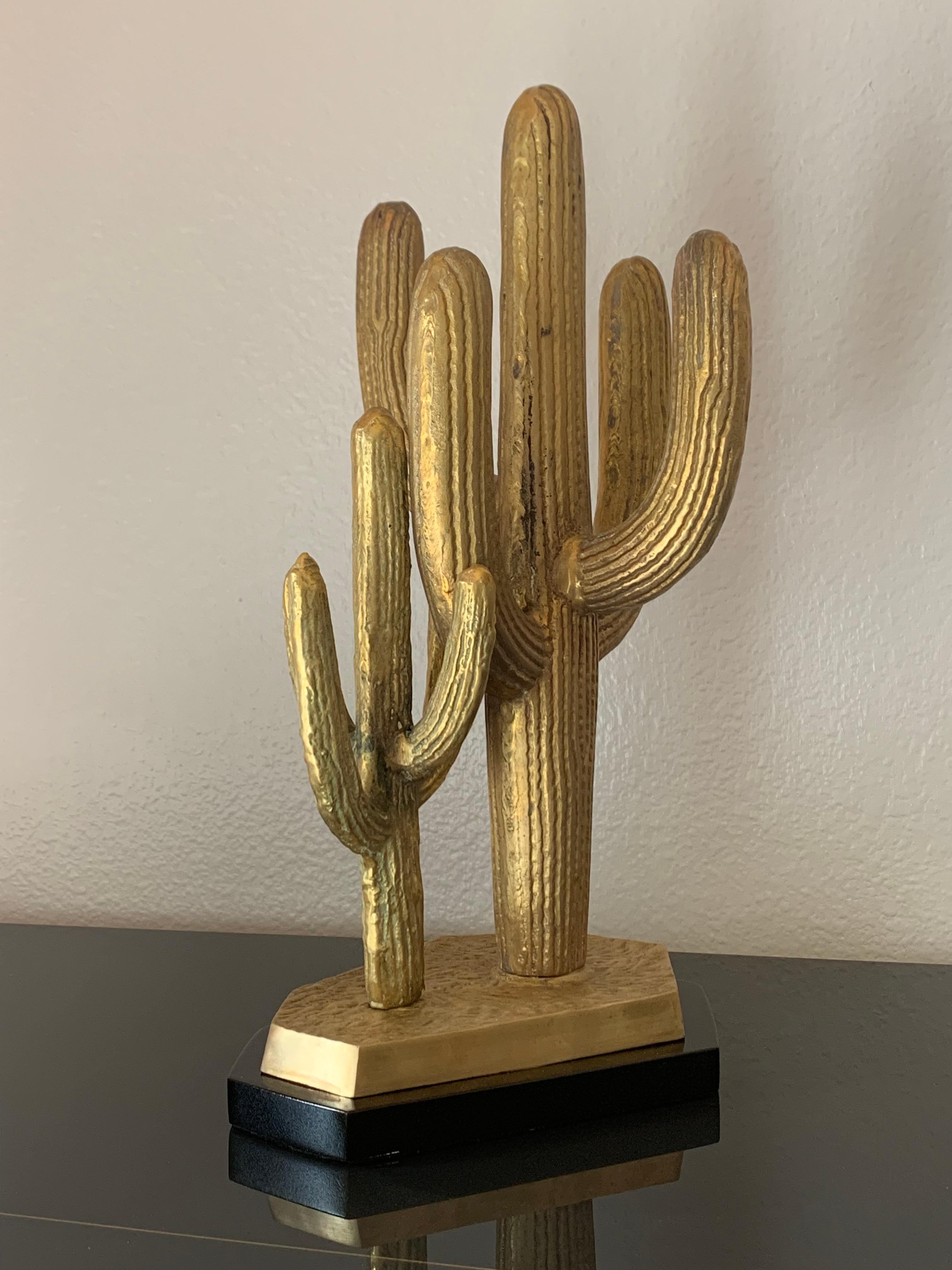 brass cactus with roadrunner