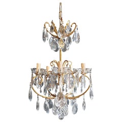 Brass Cage Crystal Chandelier Antique Ceiling Lamp Lustre Art Nouveau