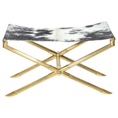 Brass Campaign Style Bench with Cowhide Strap Seat