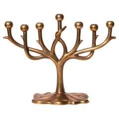 Messing Kandelaber - 7-Branch Menorah - Judaica Kerzenständer, 1970er