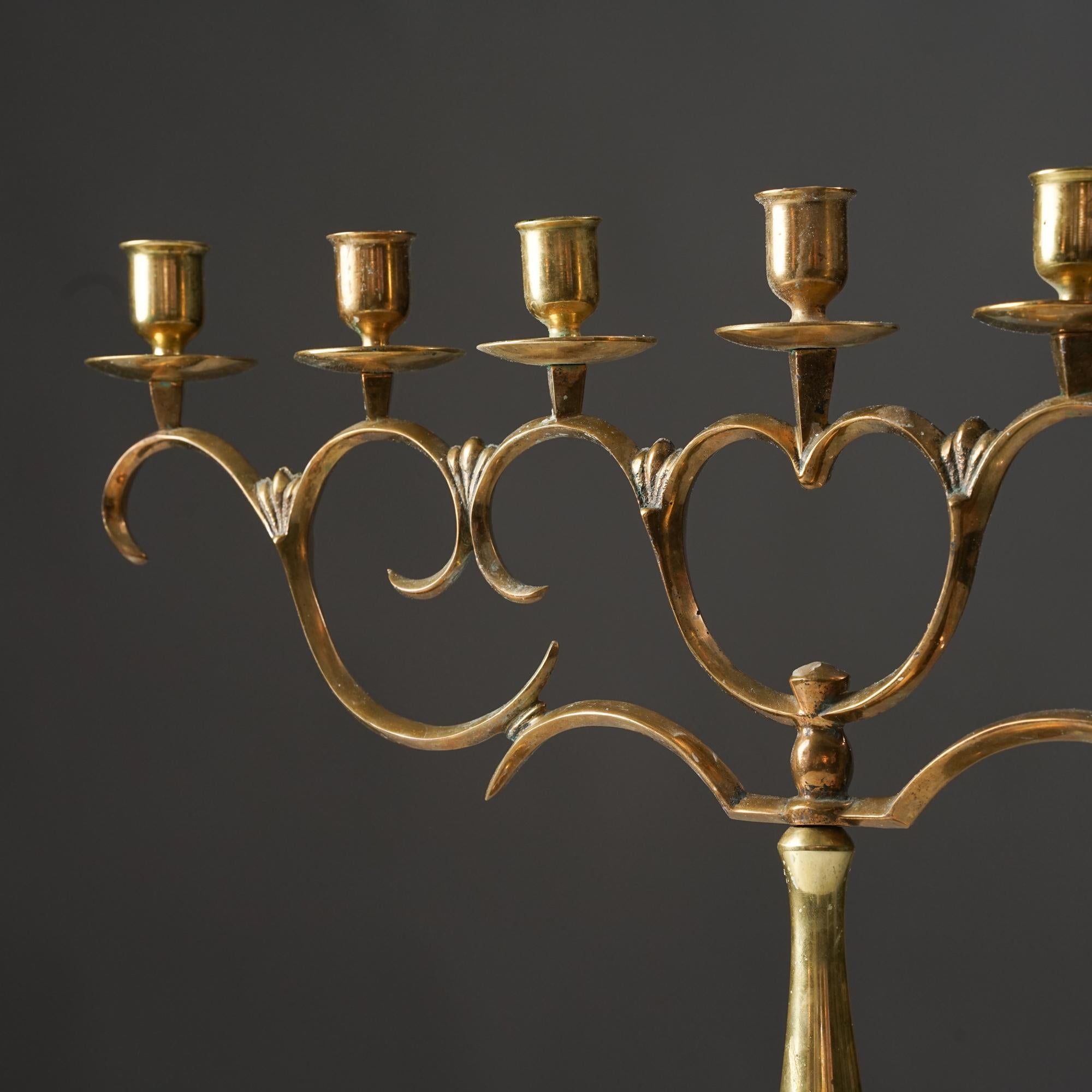 Mid-Century Modern Brass Candelabra by Paavo Tynell for Taito Oy, 1920s For Sale