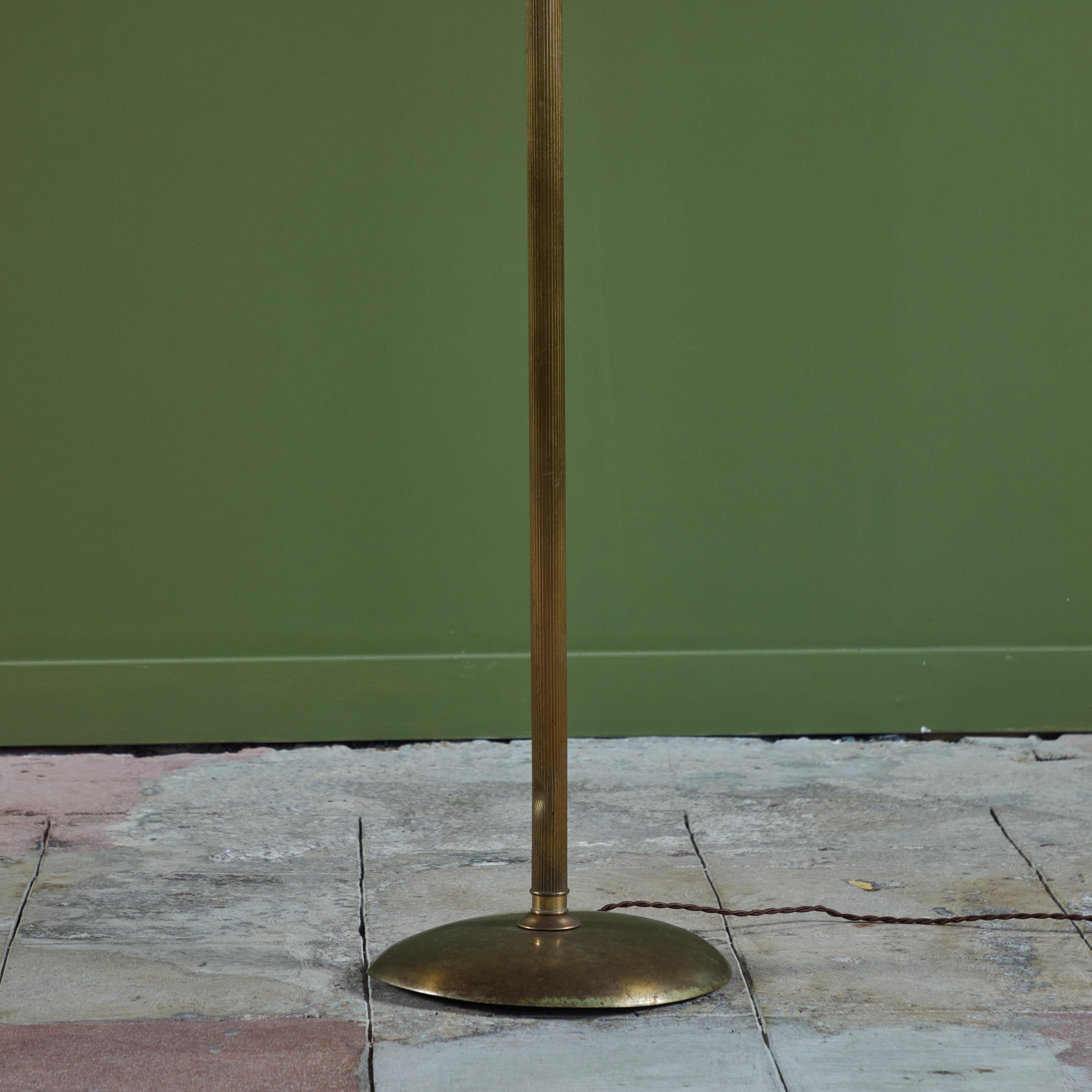 Brass Candelabra Floor Lamp with Silk Shade In Excellent Condition For Sale In Los Angeles, CA