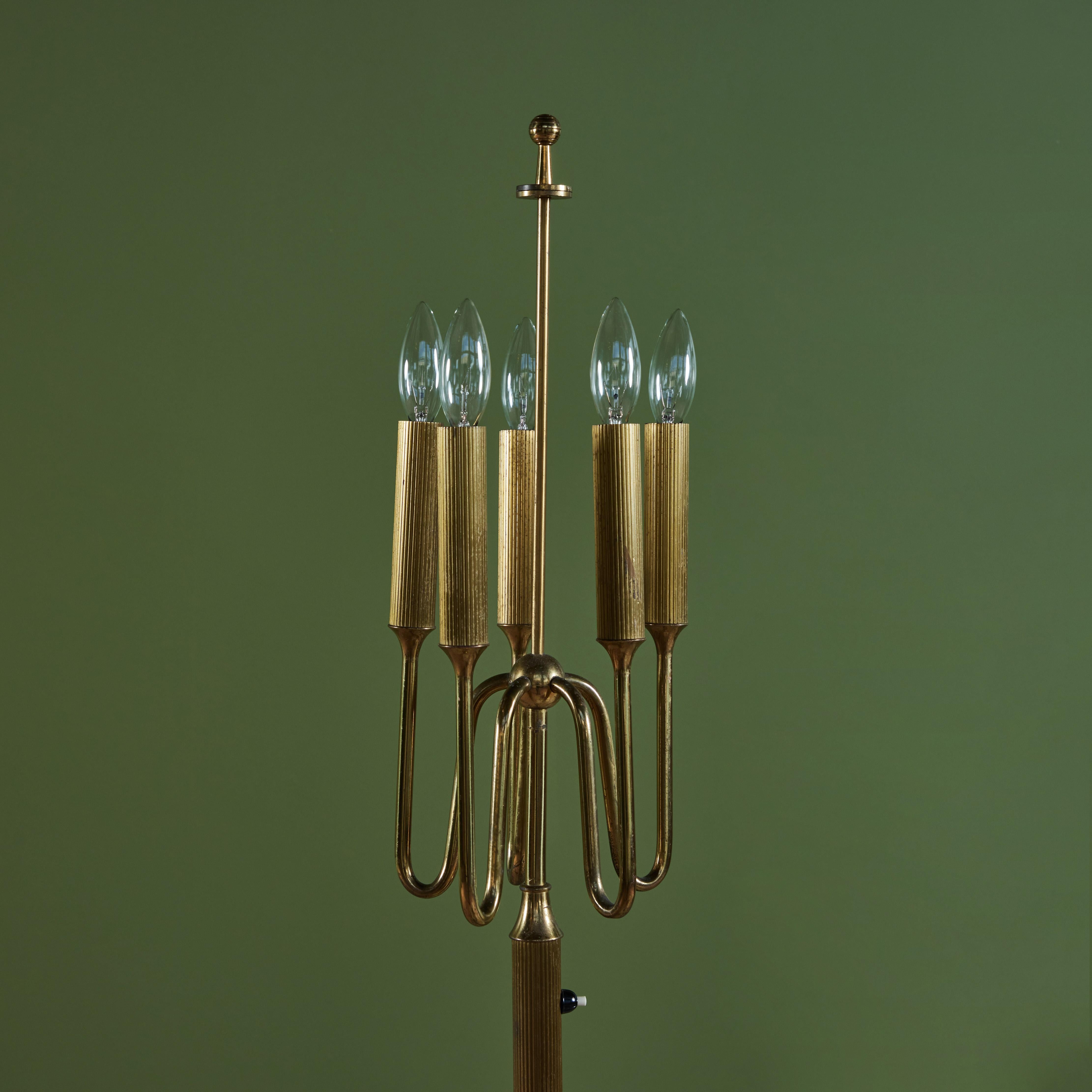 Brass Candelabra Floor Lamp with Silk Shade For Sale 2