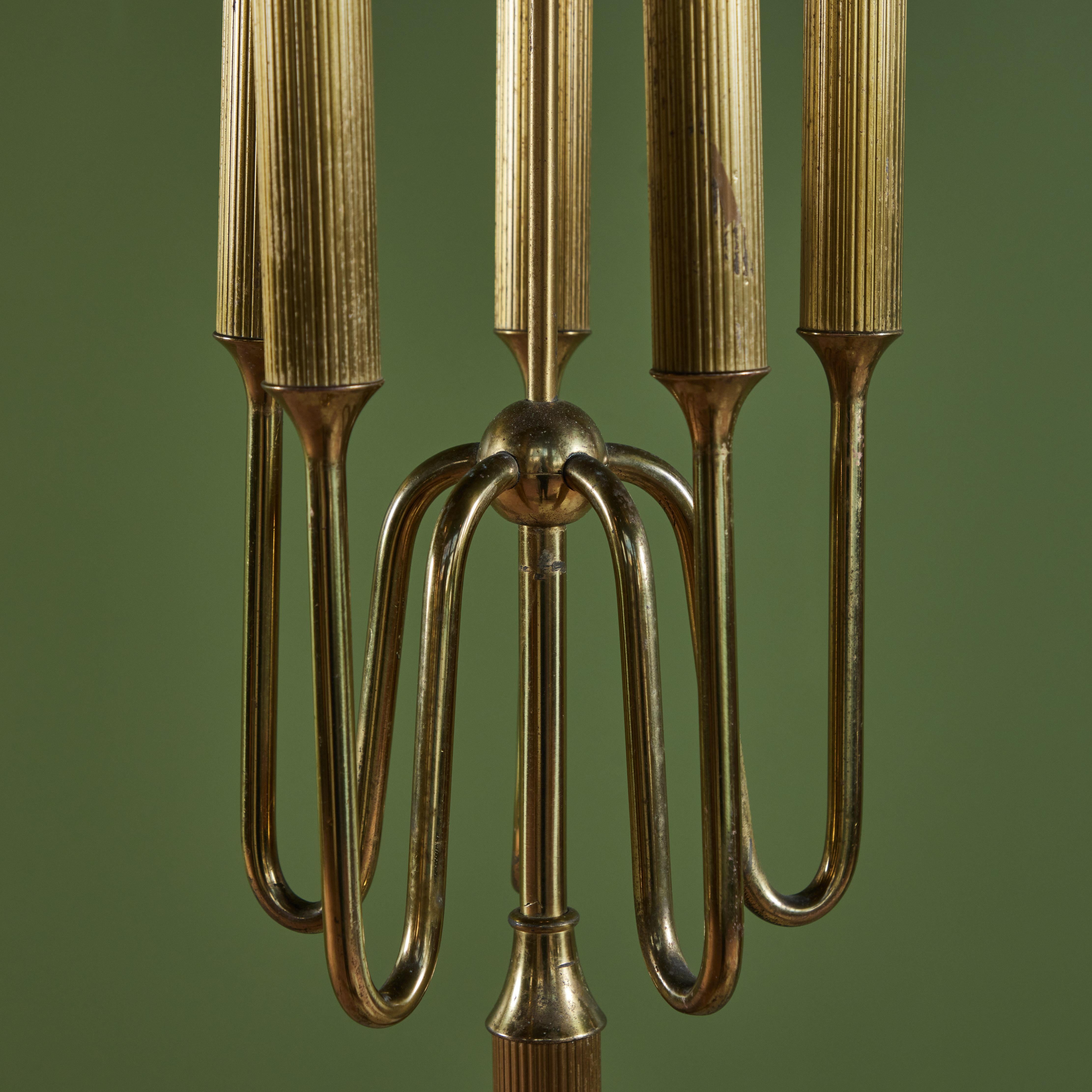 Brass Candelabra Floor Lamp with Silk Shade For Sale 3