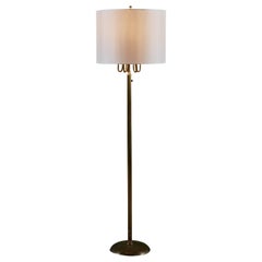 Lampada da terra a candelabro in ottone con paralume in seta