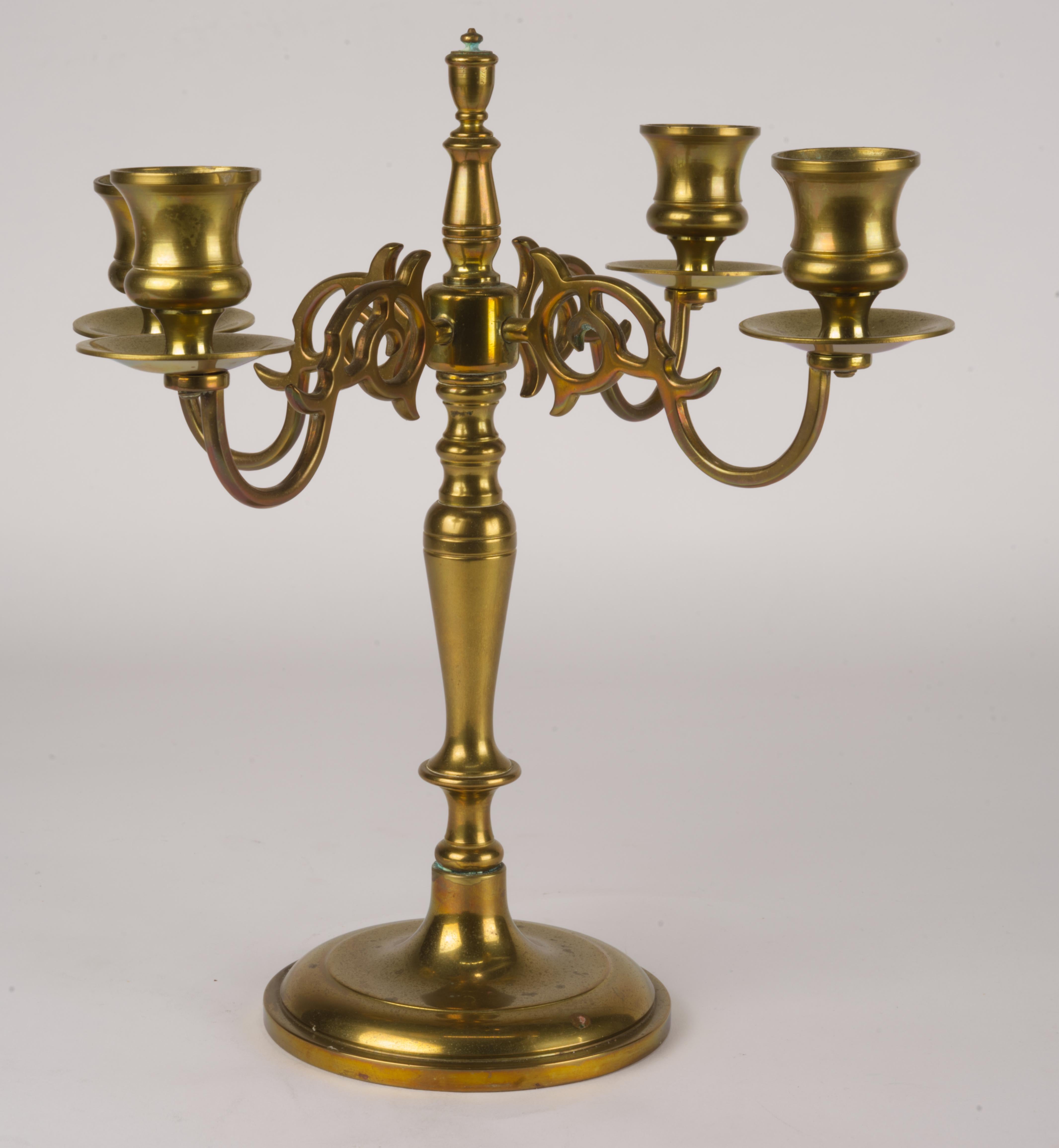 American Brass Candelabra with Four Arms Vintage Signed For Sale