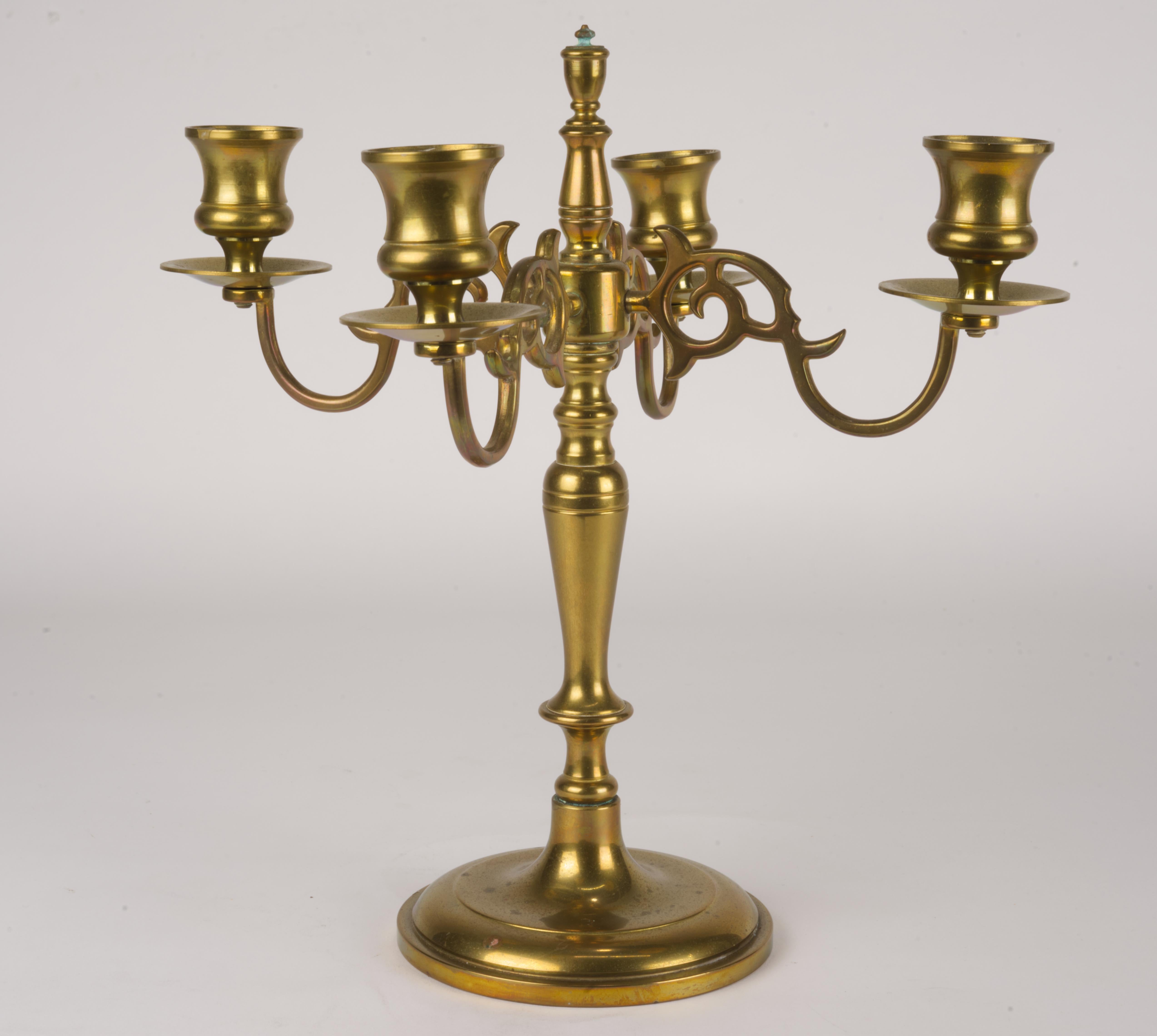 Cast Brass Candelabra with Four Arms Vintage Signed For Sale