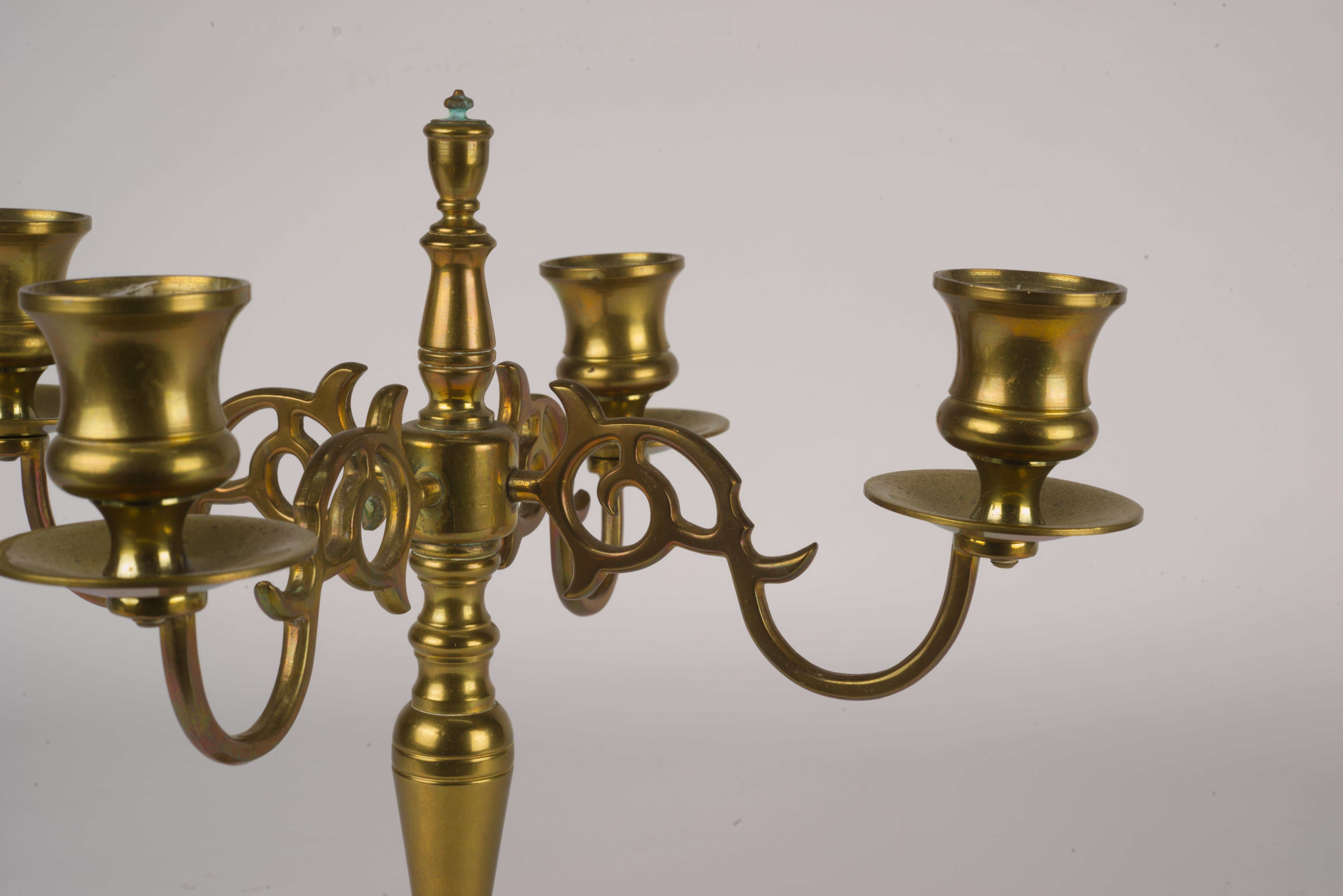 Brass Candelabra with Four Arms Vintage Signed In Good Condition For Sale In Clifton Springs, NY