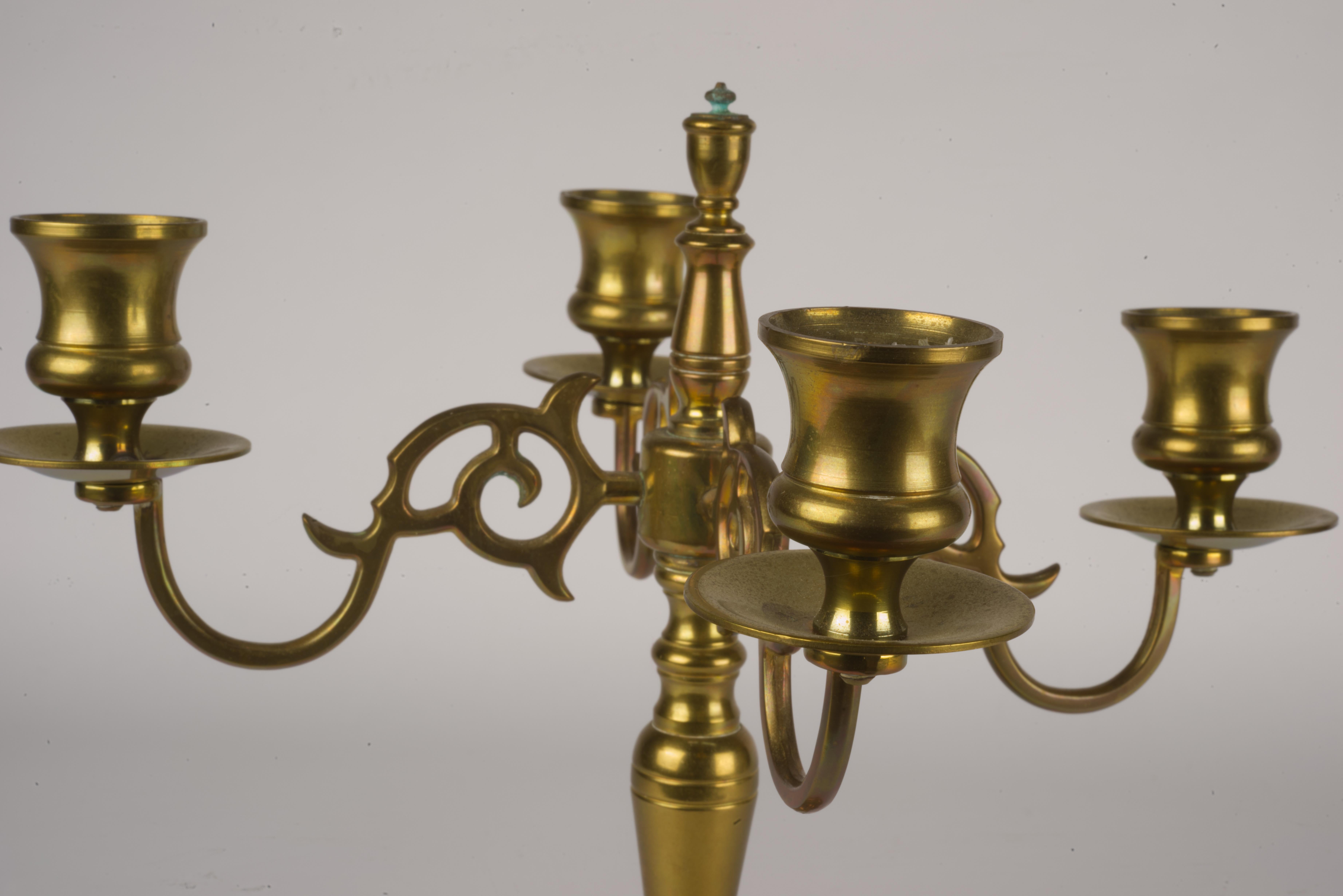 20th Century Brass Candelabra with Four Arms Vintage Signed For Sale