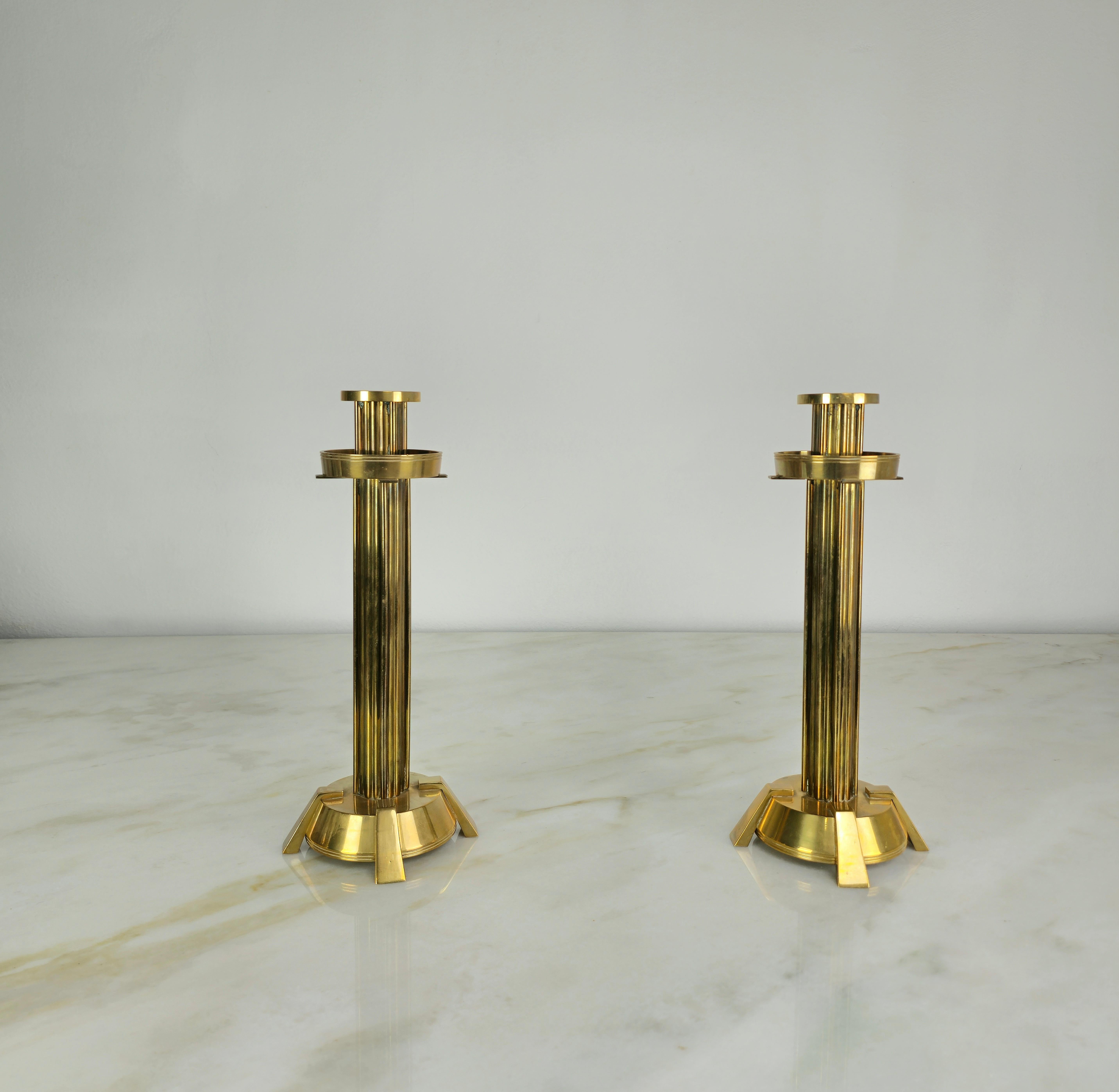 Brass Candelabras Candle Holders Midcentury Italian Design 1970s Set of 2 In Good Condition In Palermo, IT