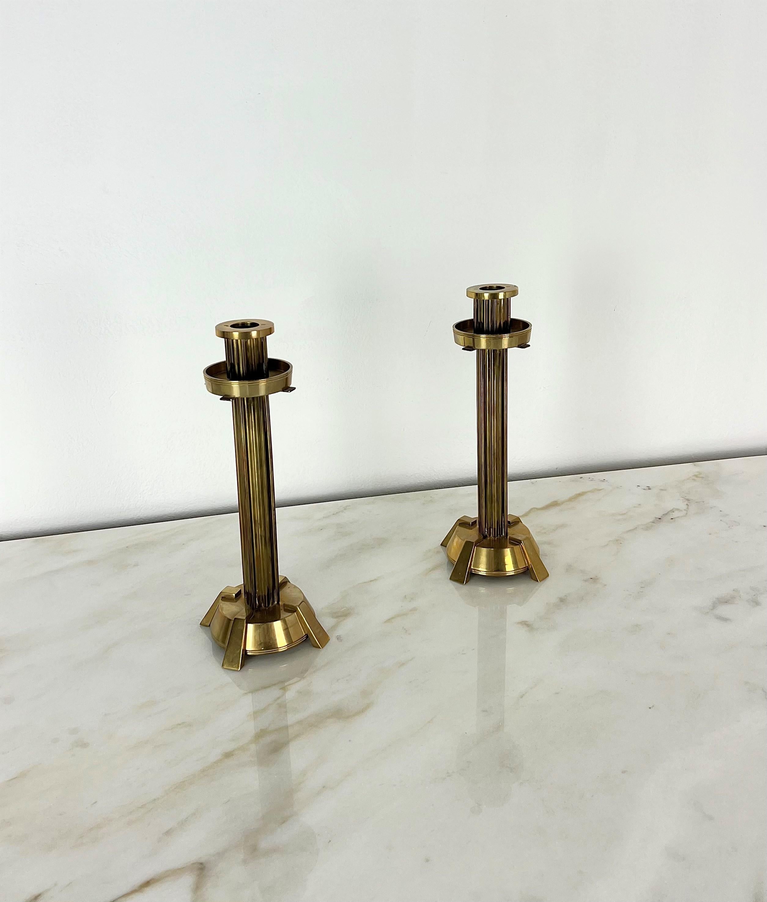 Brass Candelabras Candle Holders Midcentury Italian Design 1970s Set of 2 1