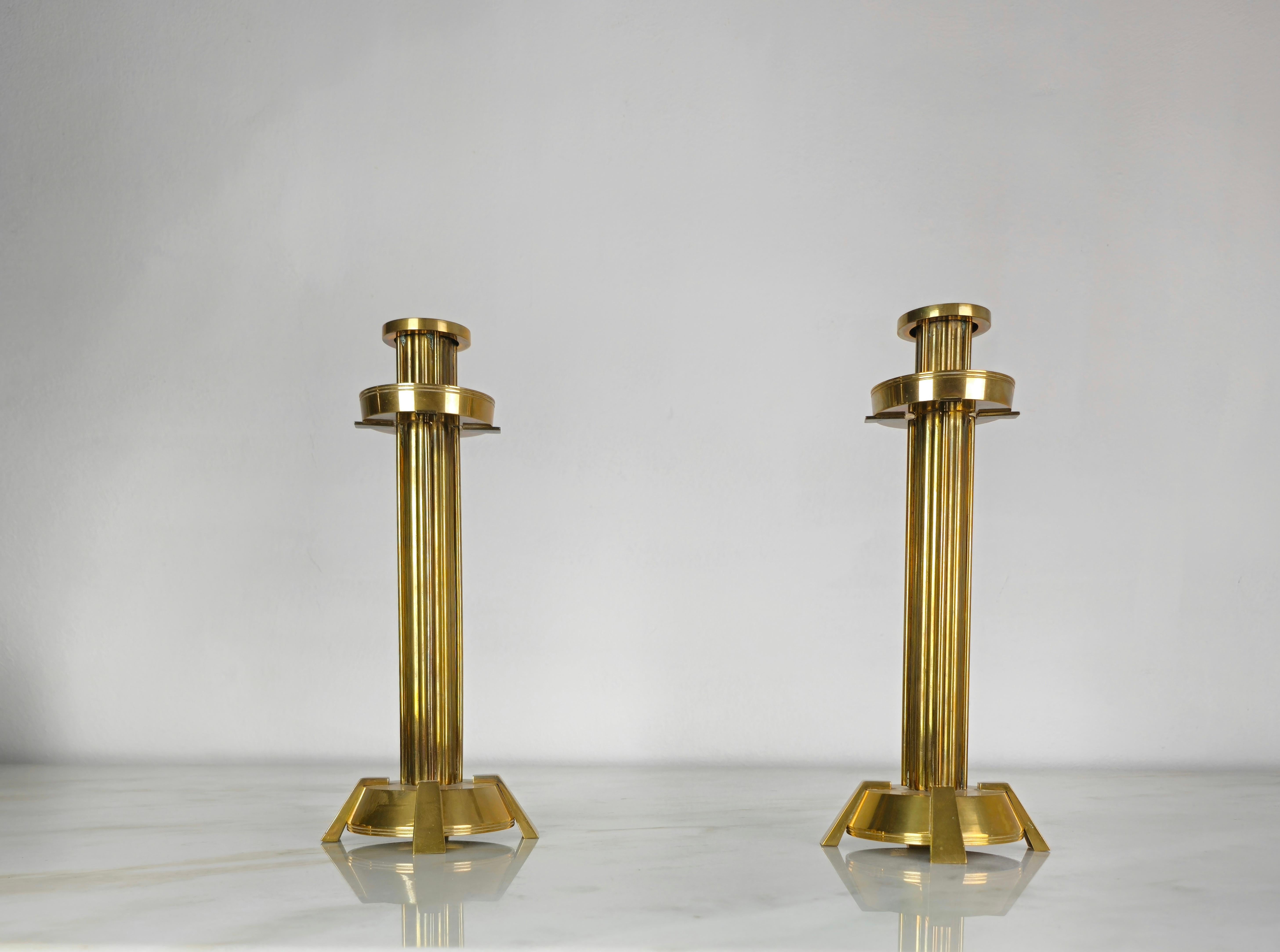 Brass Candelabras Candle Holders Midcentury Italian Design 1970s Set of 2 4