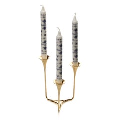 Brass Candleholder 1960s, Scandinavian Candlestick Holder with 3 Candles Incl