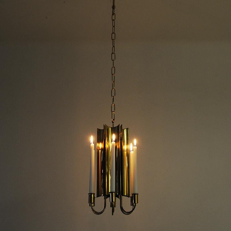Mid-20th Century Brass Candleholder Chandelier by Pierre Forssell for Skultuna, Sweden, 1960s
